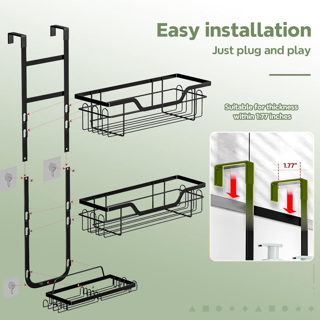 the Door 3-Tier Hanging Organizer Storage Rack Sturdy Waterproof Shelf Basket with 4 Fixed Hooks & 2 Soap Holders No ... - Image 5