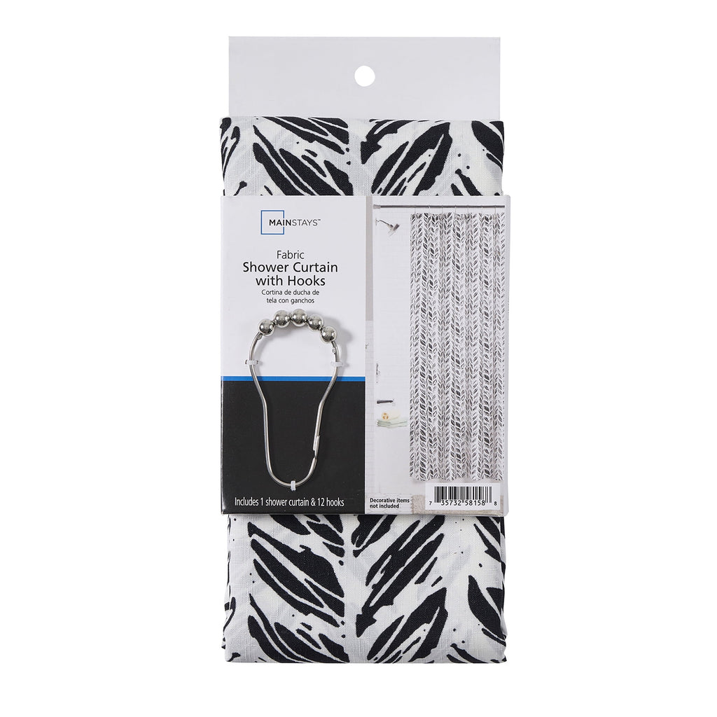 Mainstays Braid 13 Piece Shower Curtain and Hook Set, 72 x 72, Black/White - Image 6