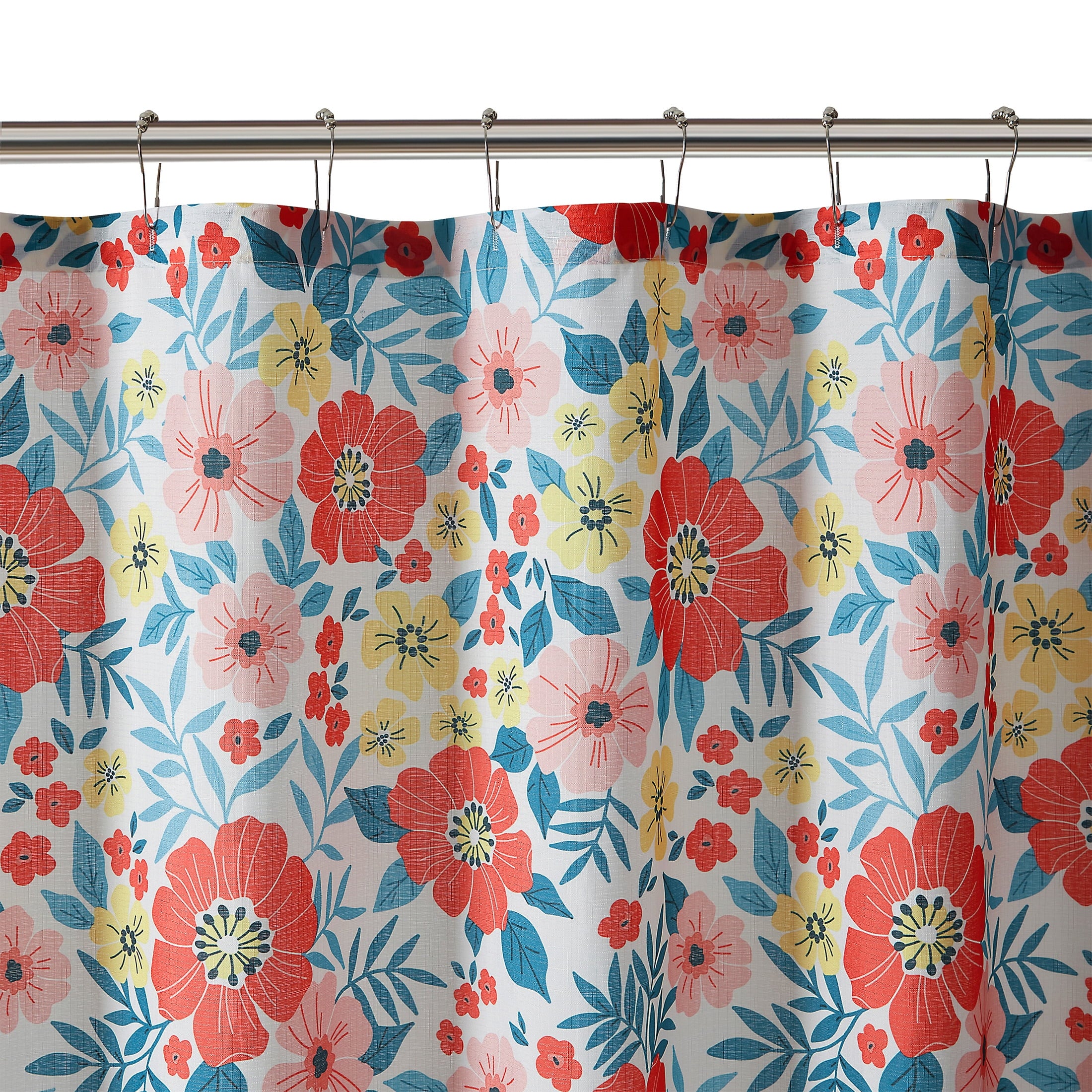 14-Piece Pink Floral Shower Curtain Set 72" x 72" Faux Linen Fabric, Waterproof Liner & Metal Hooks, Machine Washable - Image 3