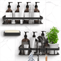 2 Pack Adhesive Shower Caddy Bathroom Shower Shelves with 4 Hooks, Space Aluminum Shower Organizer - Rustproof Waterp...