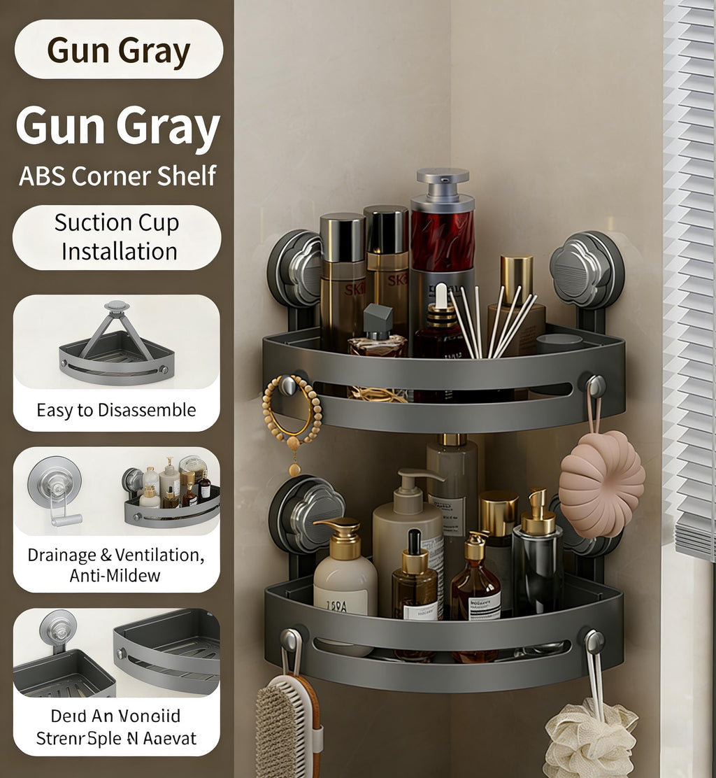 2-Tier Caddy with Powerful Suction Cups, No Drilling Bathroom Organizer, Removable Rustproof Waterproof Shelf for Spa...