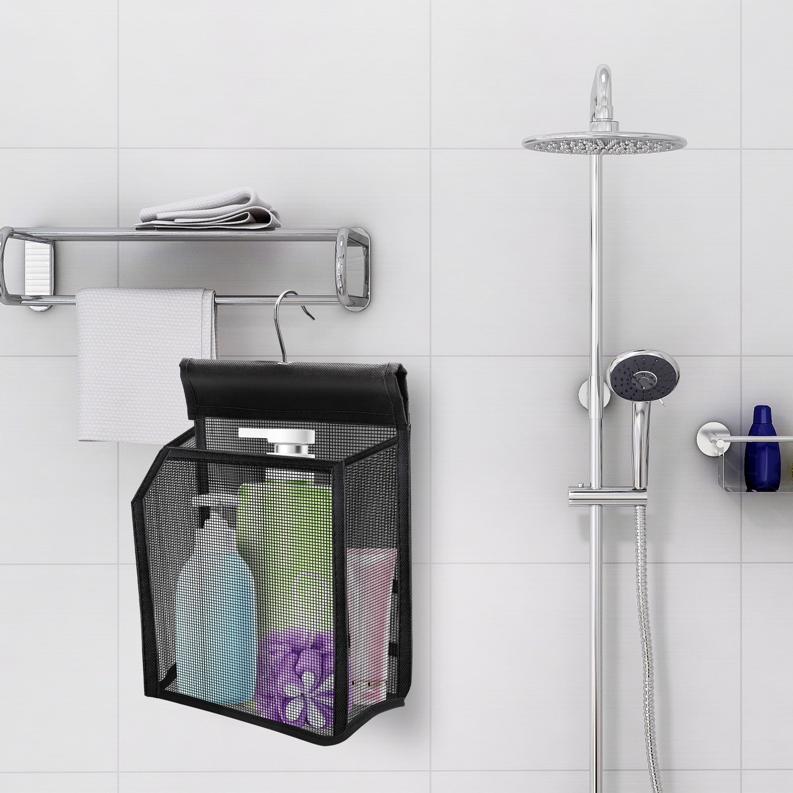 TSV Hanging Mesh Shower Caddy, Portable Bath Baskets Organizer, Bathroom Storage Bag with Hooks for College Dorm, Gym, Swimming, RV - Image 4