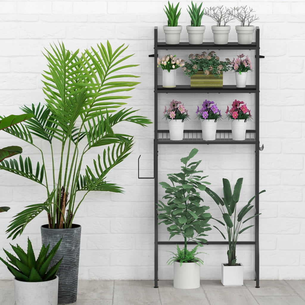 3-Tier Storage Cabinet, Black Freestanding Bathroom Organizer with 4 Hooks for Restroom and Laundry Room - Image 3