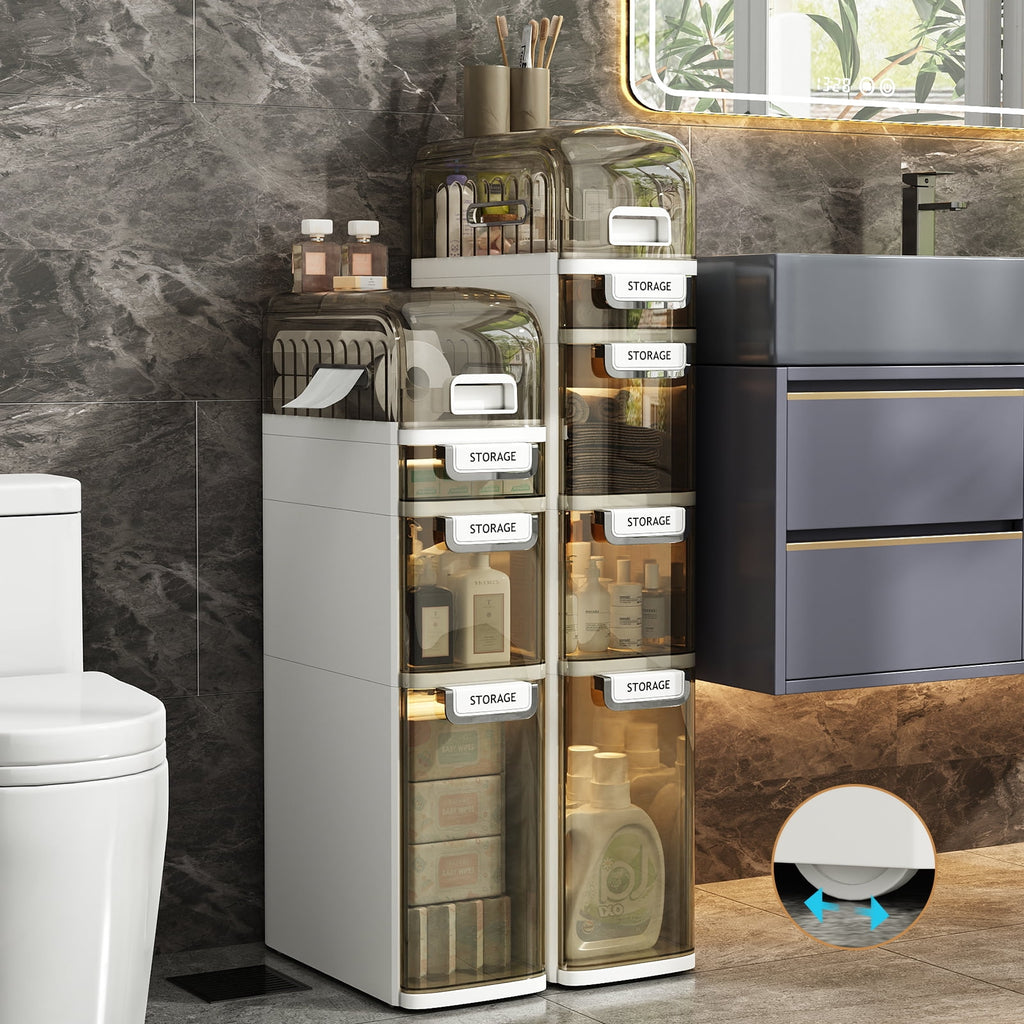Bathroom Storage,3-Tiers Slim Waterproof Narrow Storage Cabinet,Storage Floor Cabinet with Drawers for Small Spaces - Image 2