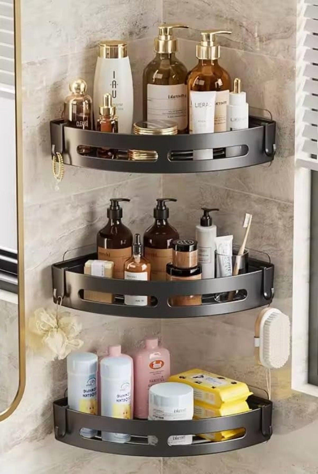 Bathroom Shower Caddy Storage Shelf Set, No Drilling Required, 3-Piece Shampoo and Towel Holder - Image 4