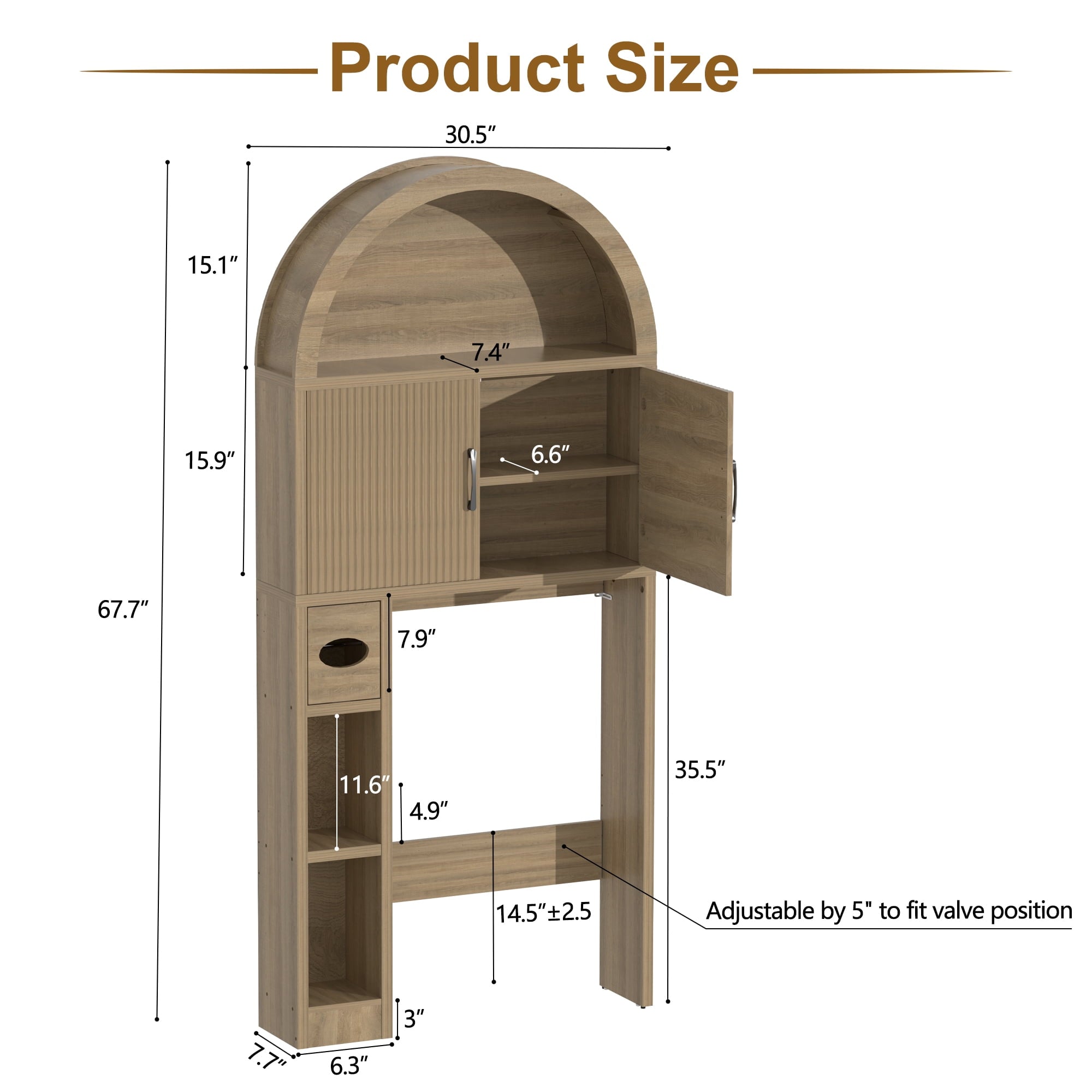 HARIPUL Over The Toilet Storage Cabinet w/ Unique Wood Grain & Arc Design, Freestanding Bathroom Shelf Organizer Space Saver w/ Doors & Anti - Image 2