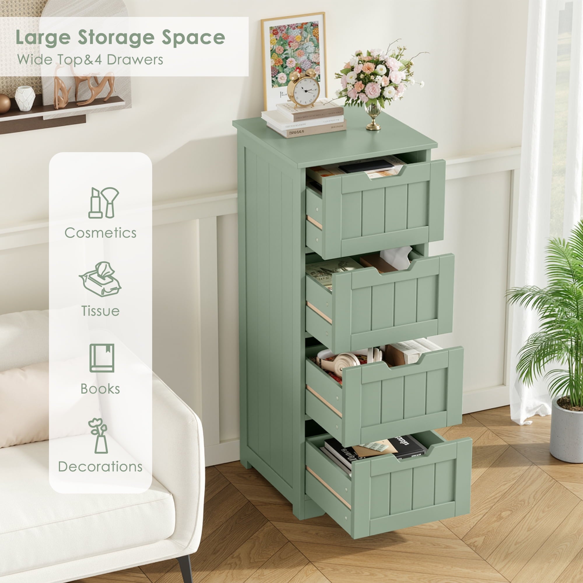 Bathroom Storage Cabinet, Free Standing Narrow Cabinet with 4 Drawers Entryway Storage Organizer for Living Room Bedr... - Image 5