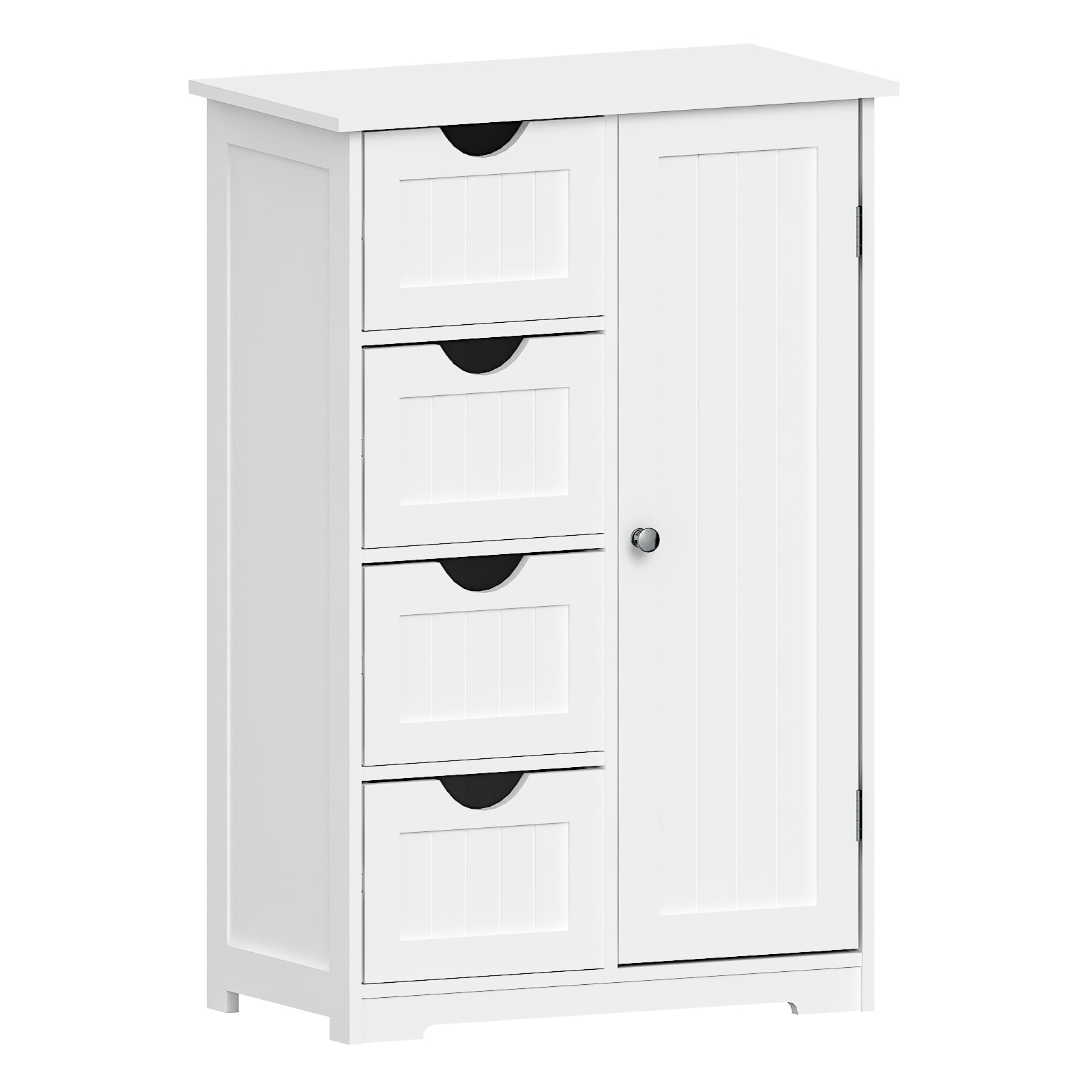 Wooden Bathroom Floor Cabinet, Side Storage Organizer with 4 Drawers, 1 Cupboard & 2-Shelves, White - Image 2