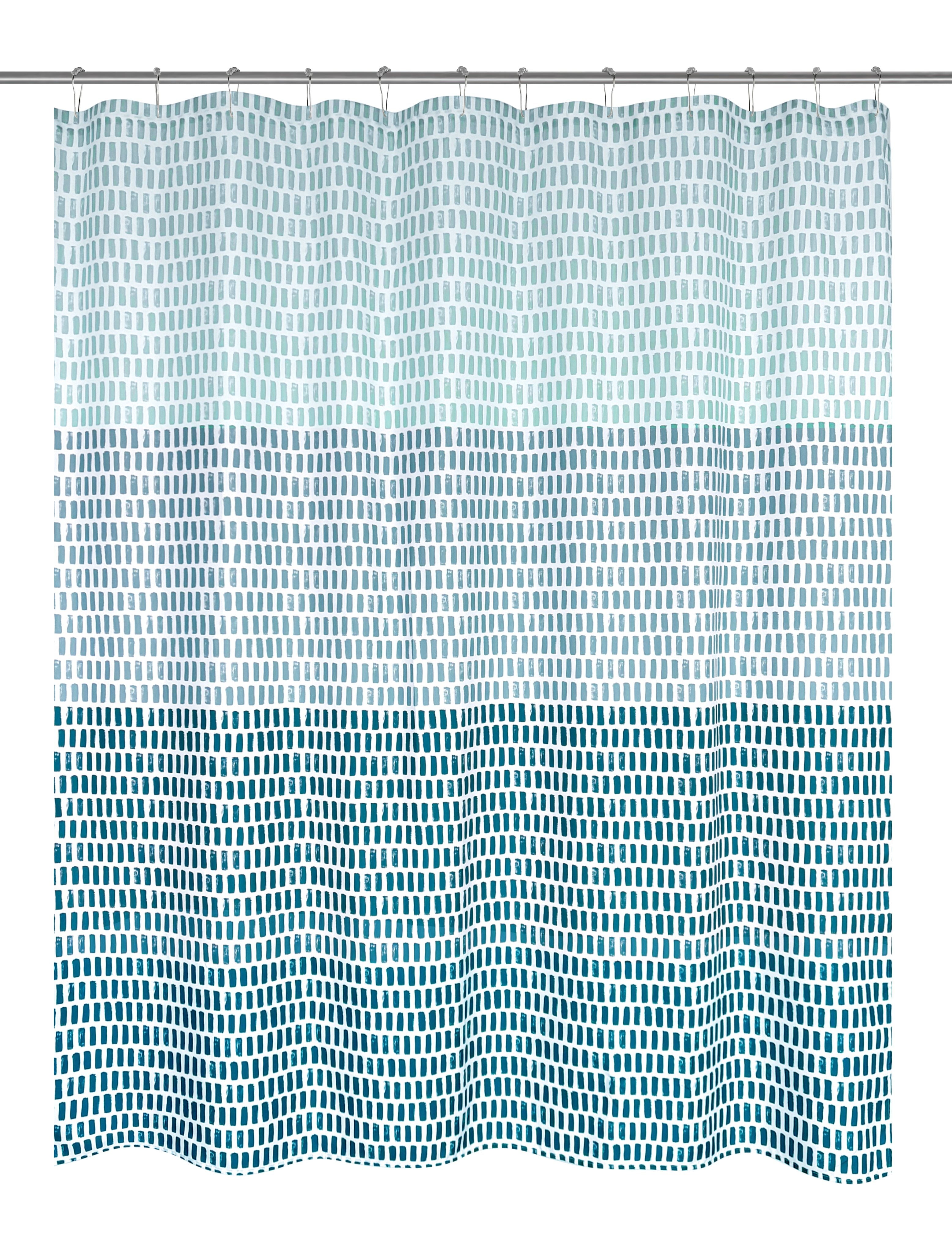 Mainstays 16-Piece Ombre Stripe Shower Curtain Bathroom Set  Blue Fabric Curtain with Rug, Hooks, Soap Dispenser & Tray - Image 4