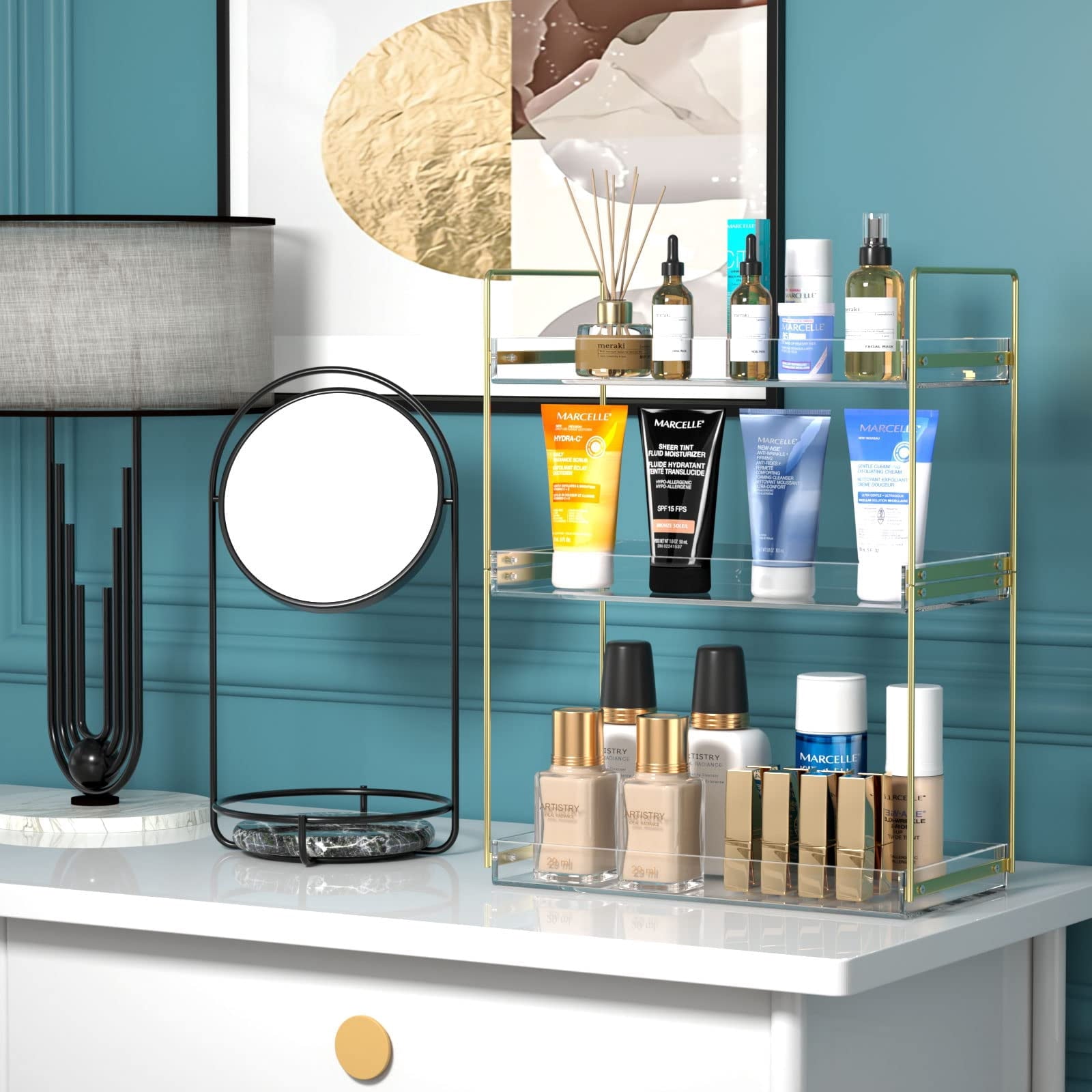NIUBEE 3-Tier Acrylic Bathroom Organizer,Chic Easy Assembly Bathroom Sink Organizer Countertop Large Space for Lotions & Makeup,Gold - Image 6