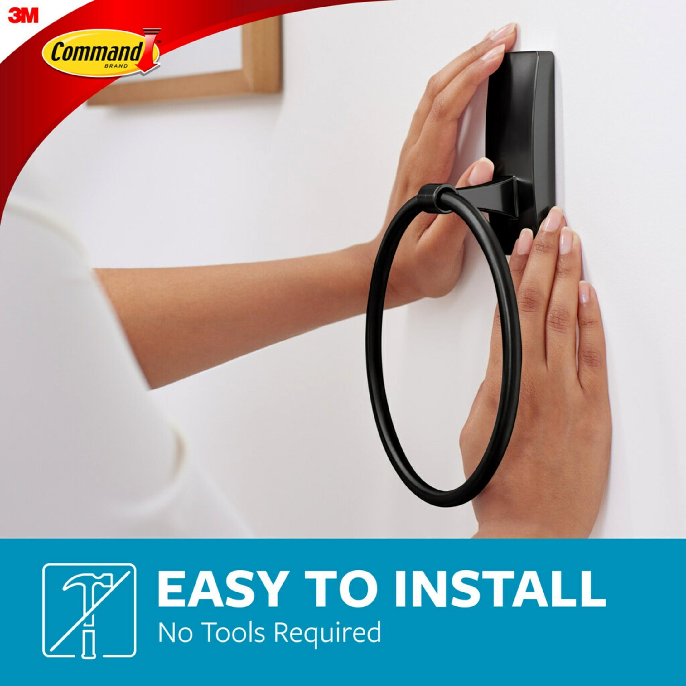 Black Towel Ring, 1 Towel Ring, Holds 5 lbs, 2 Strips, Adhesive Mount - Image 3