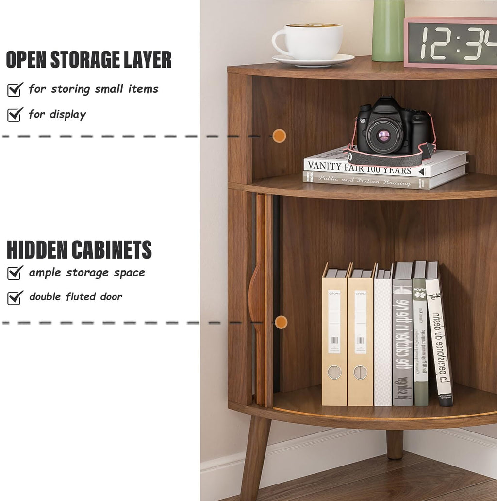 Bathroom Storage Cabinet, 31.5" Narrow Floor Corner Storage Cabinet with Fluted Doors & Shelves, Walnut - Image 5