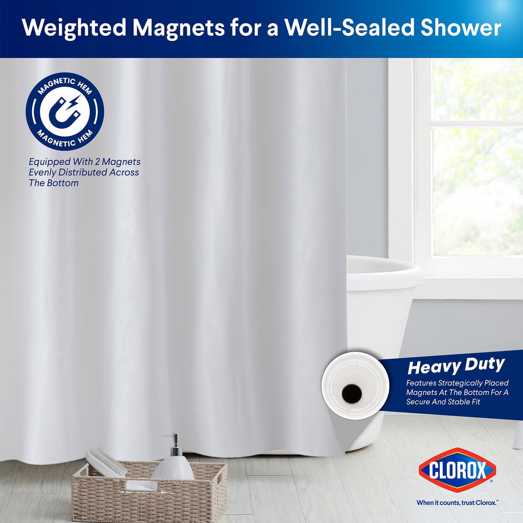 100% Shower Curtain Set with Waterproof Liner and 12 Metal Hooks (White) - Image 5