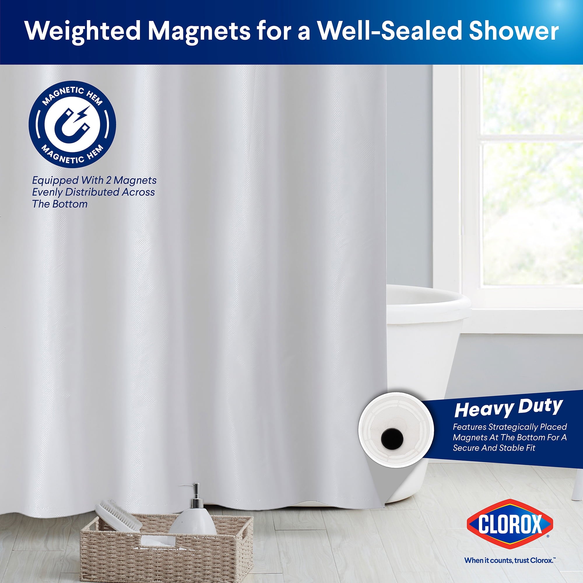 100% Shower Curtain Set with Waterproof Liner and 12 Metal Hooks (White) - Image 5