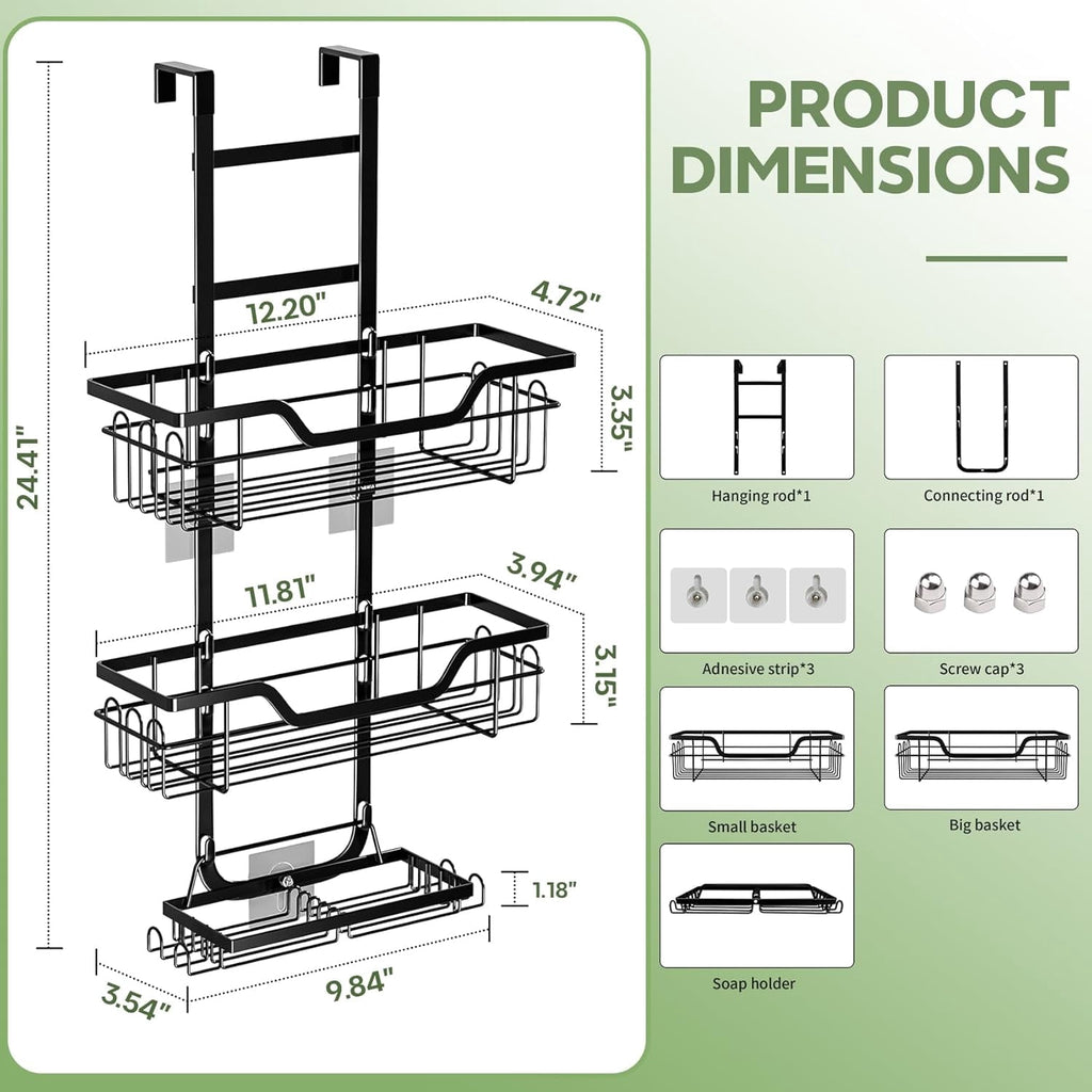 the Door 3-Tier Hanging Organizer Storage Rack Sturdy Waterproof Shelf Basket with 4 Fixed Hooks & 2 Soap Holders No ... - Image 6