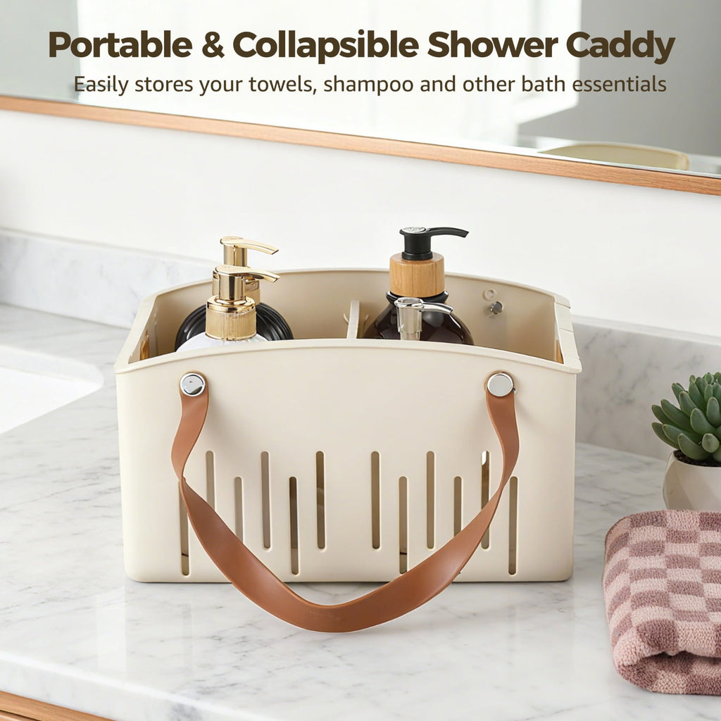 Portable Shower Caddy, Plastic Bath Basket Tote with Handle, 11 x 7.1 x 6.5 in, Collapsible Design, Cream Color, Bath... - Image 2