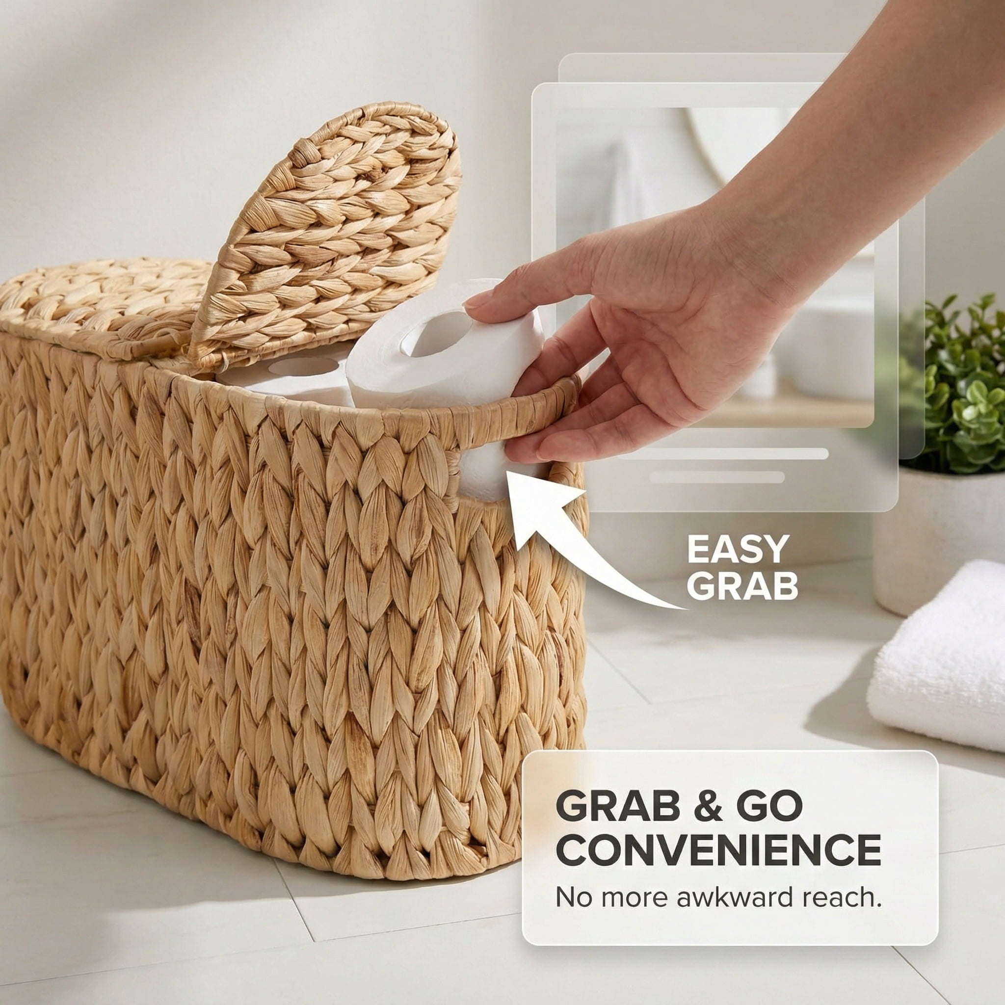 Hyacinth Toilet Paper Basket for 6 Rolls, Slim Toilet Paper Storage Basket with Built-in Handles, Wicker Toilet Paper... - Image 4