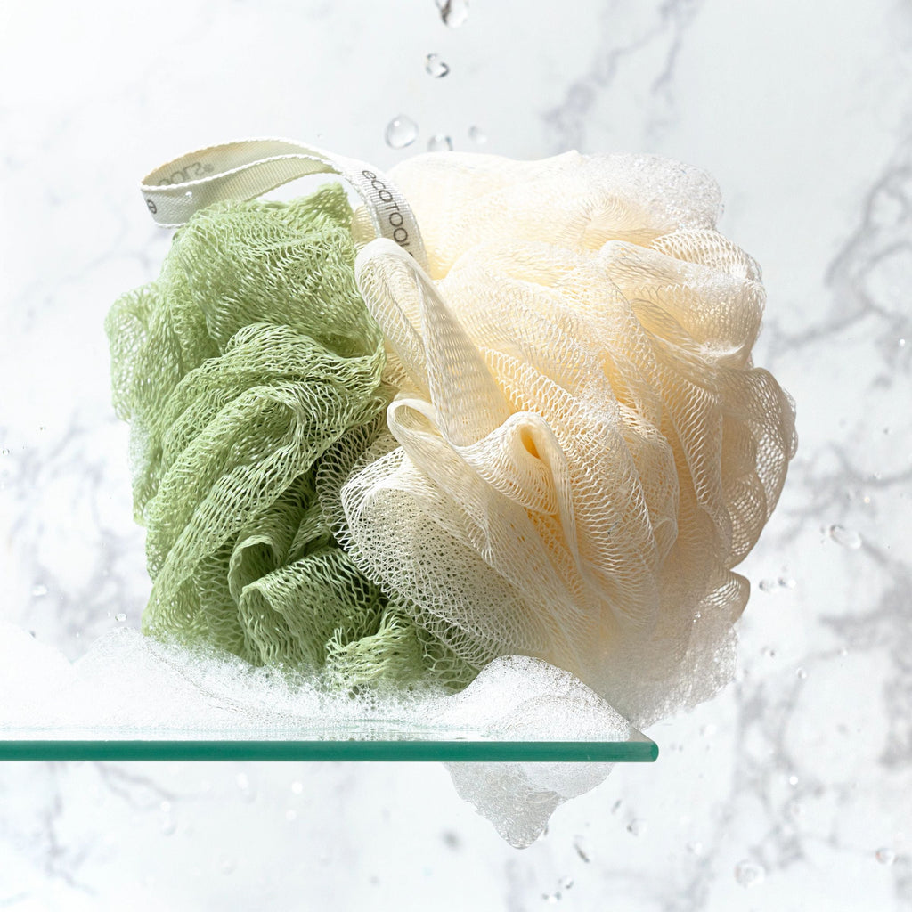 2-in-1 Pouf for Whole-Body Cleansing, Green & Cream Loofah, for Adults 1 Count - Image 5