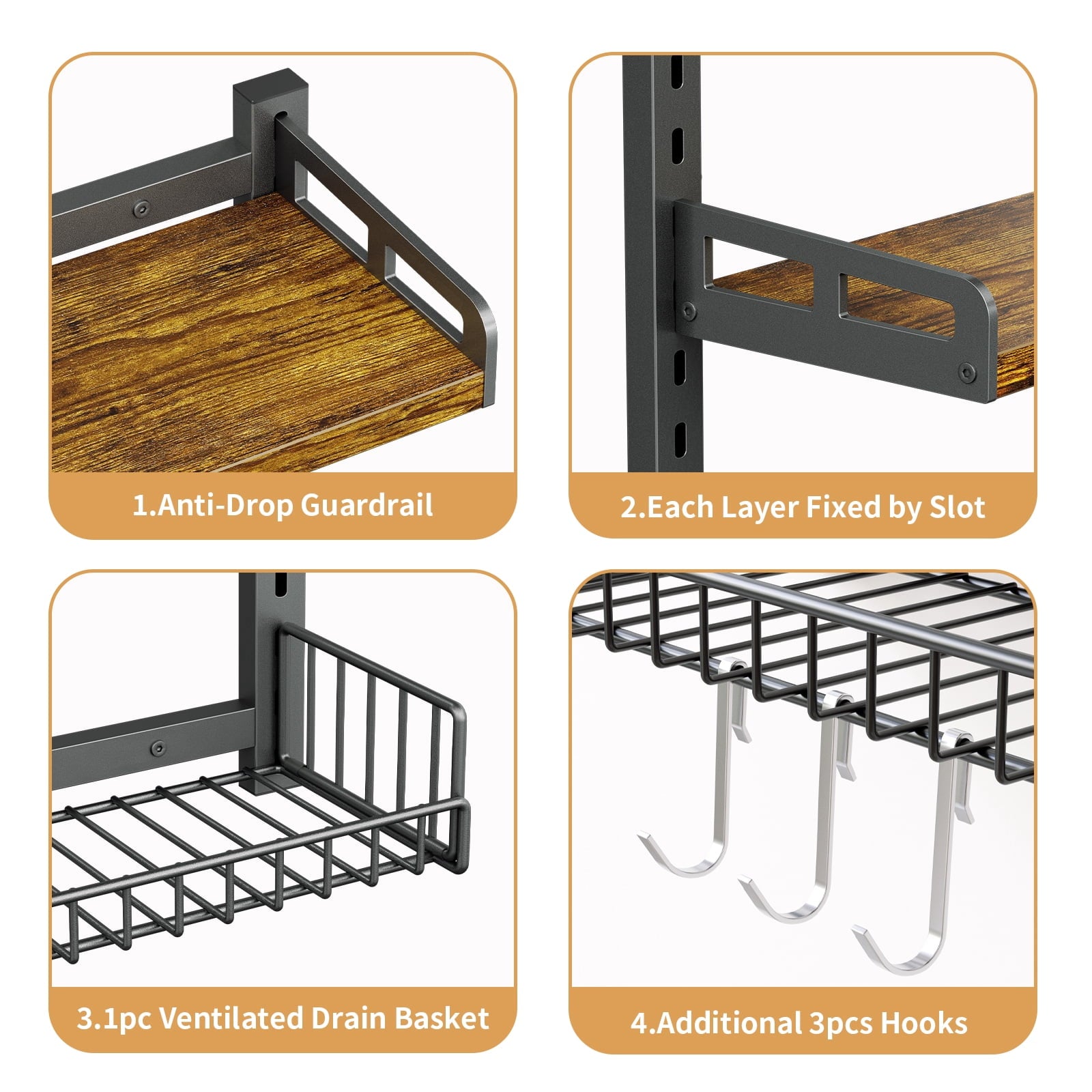 Biemlerfn 3-Tier Wall Mounted Storage Organizer Shelf, Space-Saving & Height-Adjustable Over The Toilet Storage Rack for Bathroom, Kitchen, - Image 6