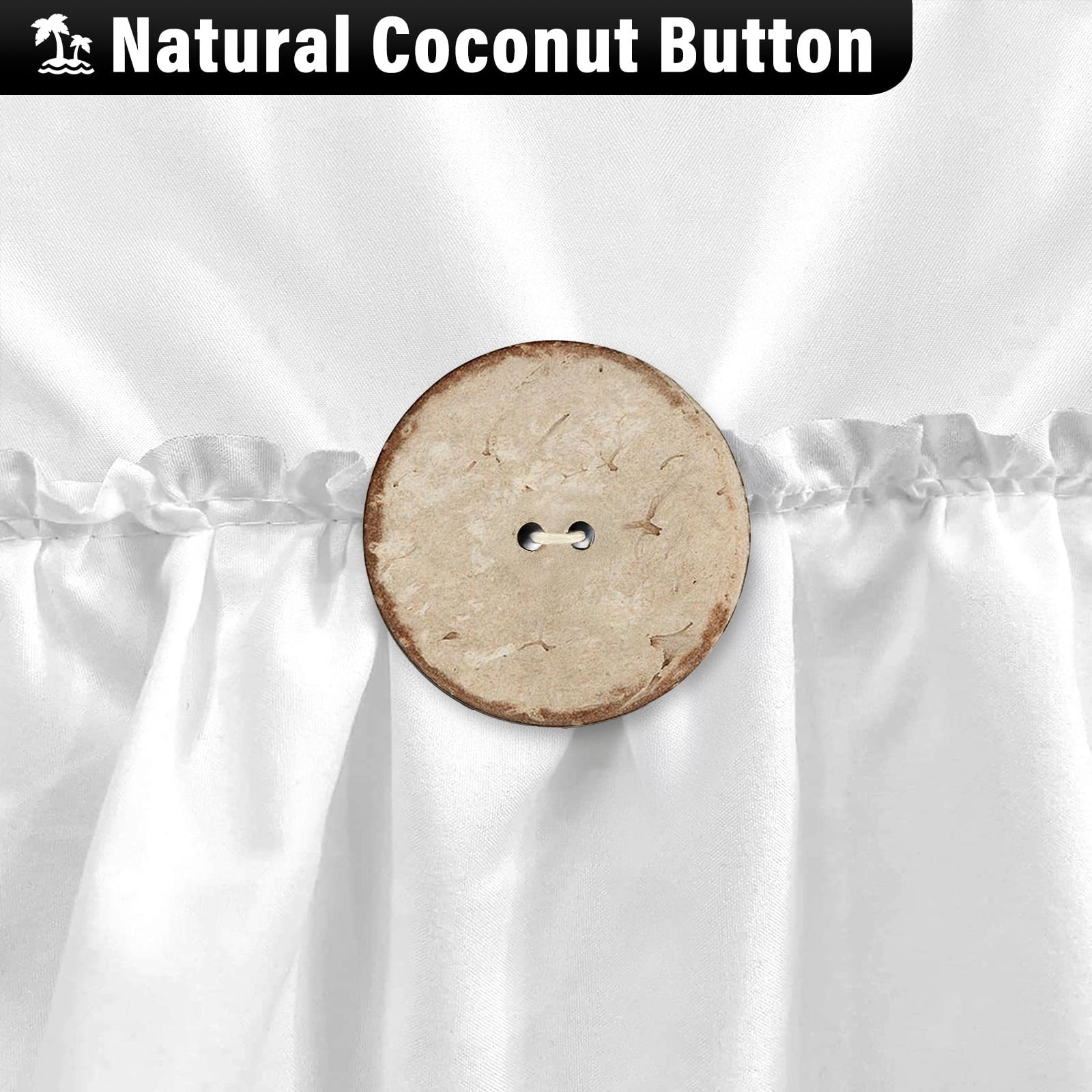 Shower Curtain with Buttons and 12 Hooks for Bathroom, White, 72" x 72" - Image 3