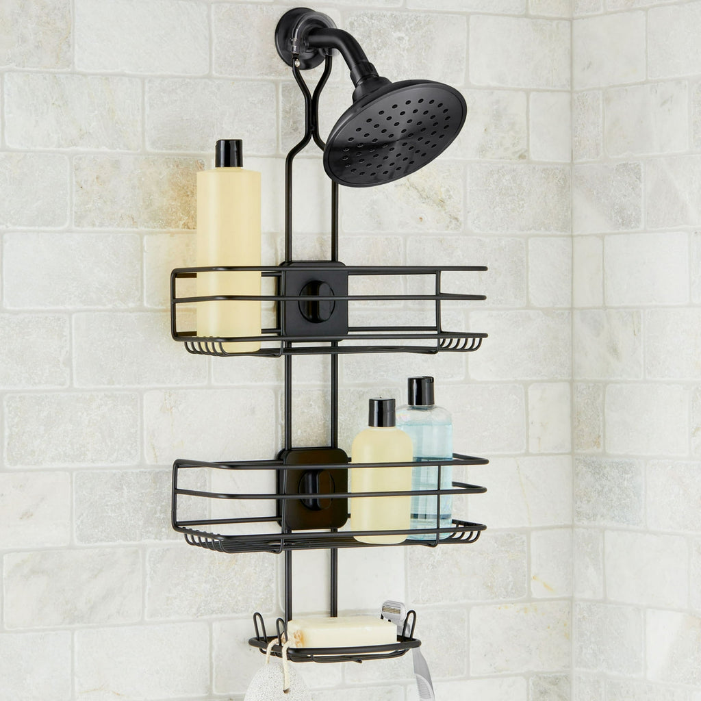 4-Way Adjustable Steel Shower Caddy, with 2 Shelves and Soap Dish, Black - Image 2