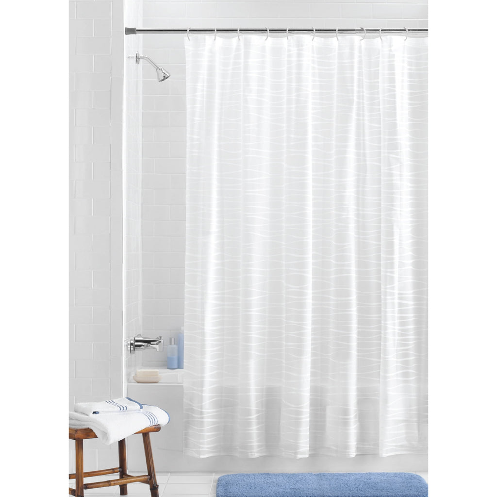 Mainstays Waterproof Oasis Striped PEVA Lightweight Shower Curtain and 12 Hooks, Frosted - Image 4