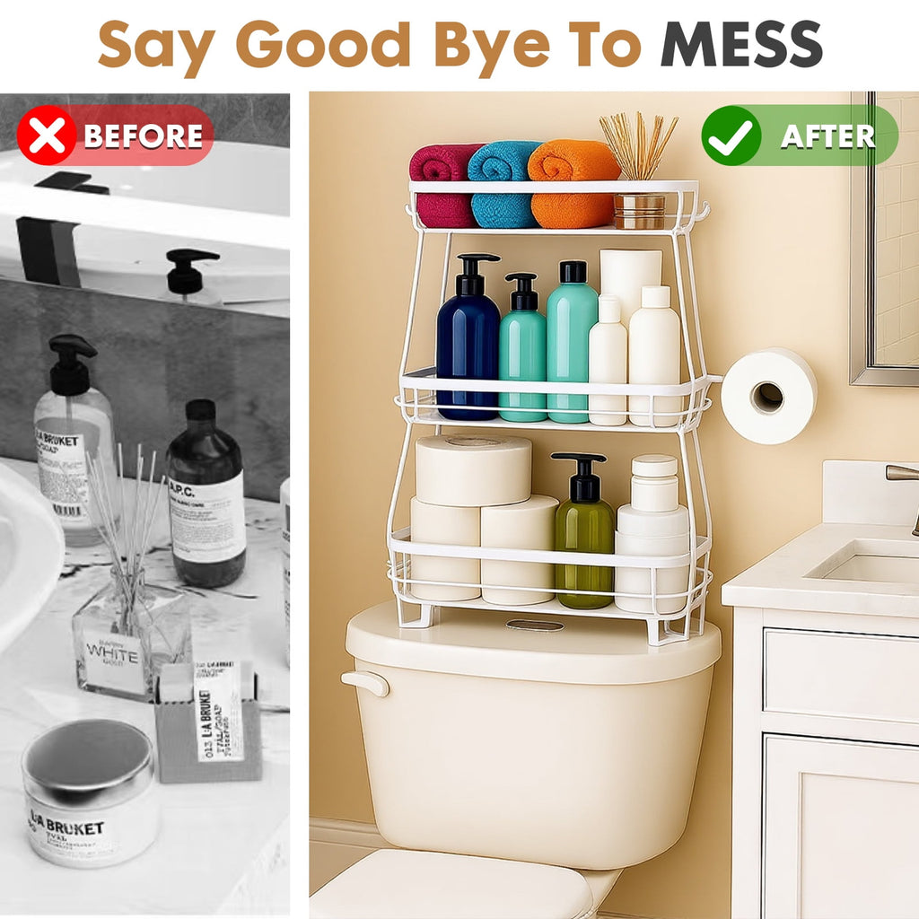 YOYTOO Over the Toilet Storage Shelf, 3 Tier Freestanding Bathroom Caddy Organizer Behind Toilet Stand Shelves Towel Rack with Toilet Paper - Image 4