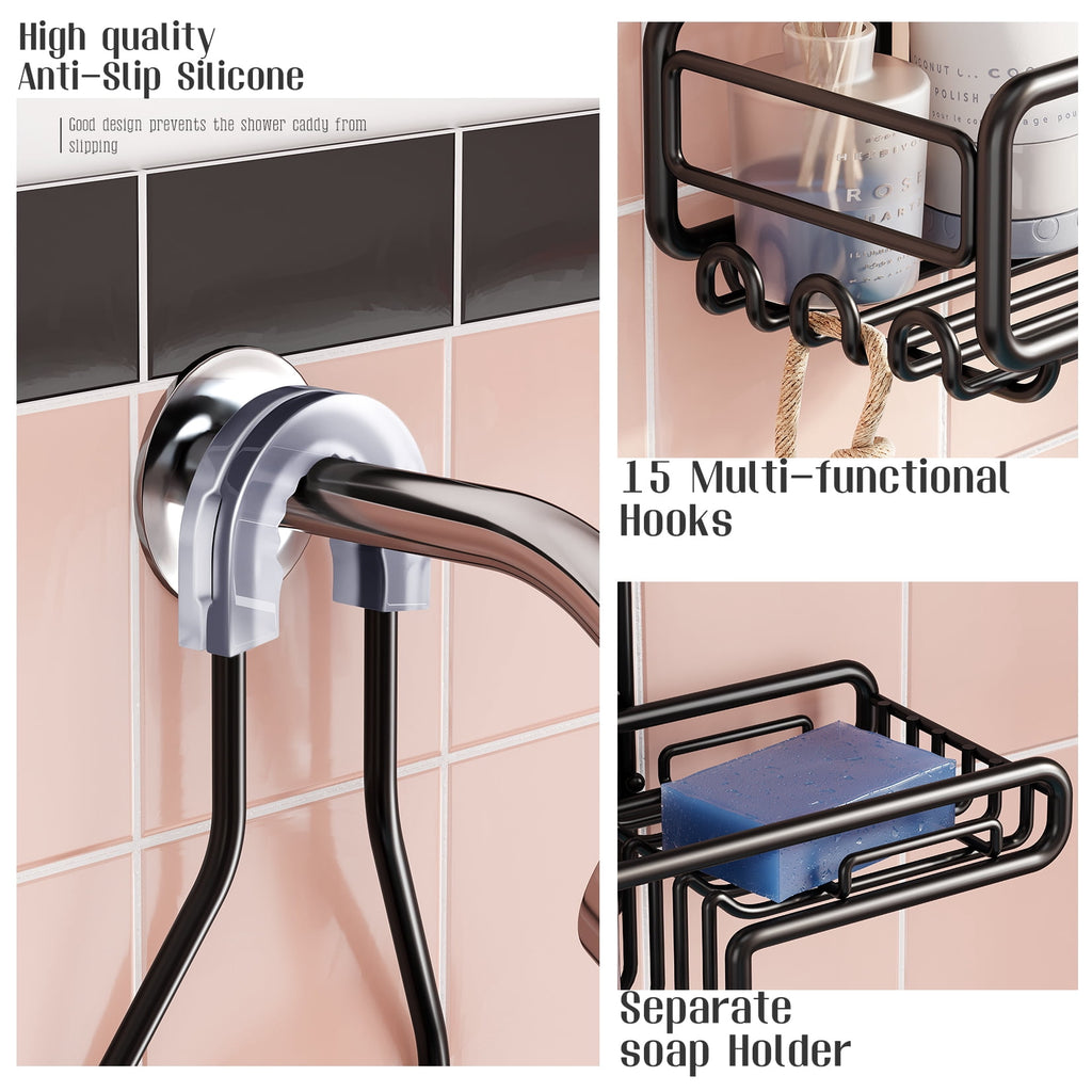 SHINGONE Adjustable over Head Shower Caddy: Hanging Bathroom Organizer for Large Bottles & Tall Showerheads - Rustproof Storage Shelf with S - Image 5