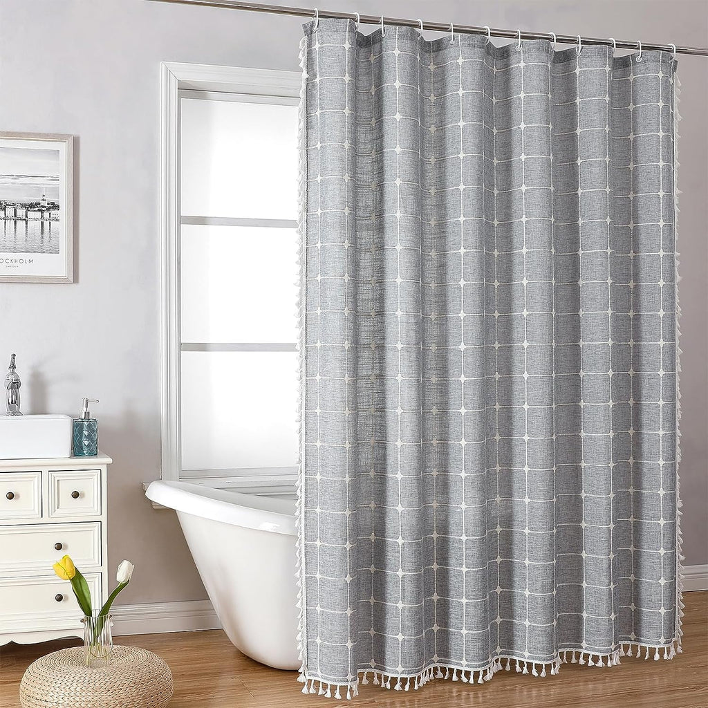 Shower Curtain, Linen Rustic Shower Curtain with Tassel, Water Repellent Modern Bohemian Bathroom Shower Curtains Set... - Image 3