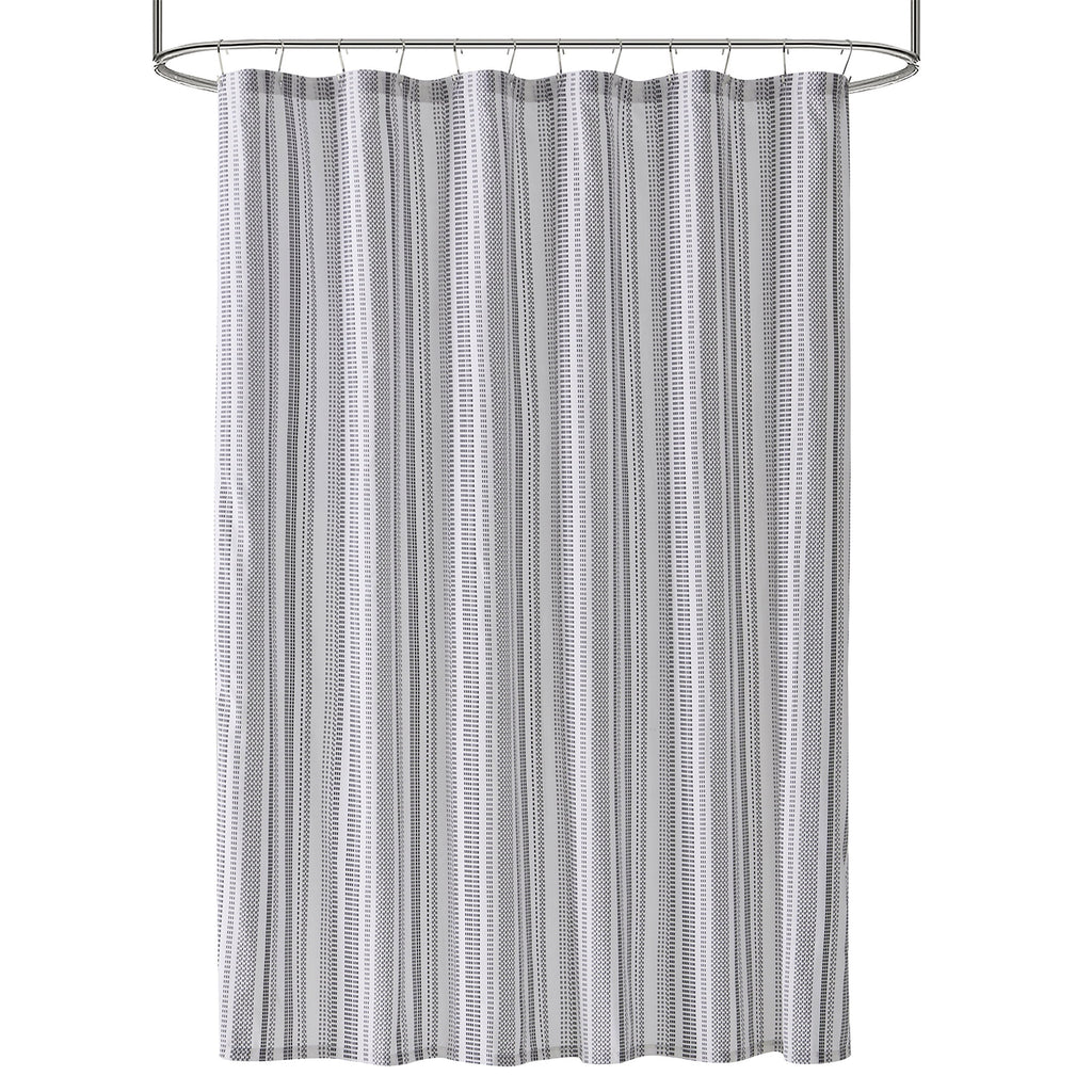 15-Piece Black & White Stripe Bathroom Set Shower Curtain, Bath Rugs & Hooks, Modern Washable Polyester - Image 2