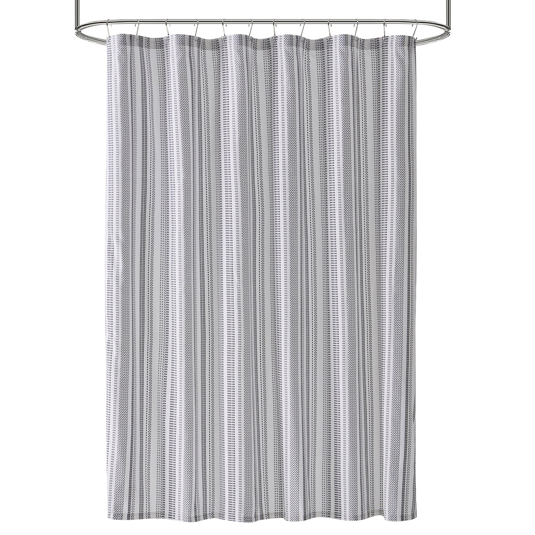 15-Piece Black & White Stripe Bathroom Set Shower Curtain, Bath Rugs & Hooks, Modern Washable Polyester - Image 2