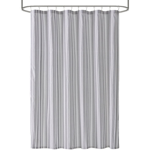 15-Piece Black & White Stripe Bathroom Set Shower Curtain, Bath Rugs & Hooks, Modern Washable Polyester - Image 2