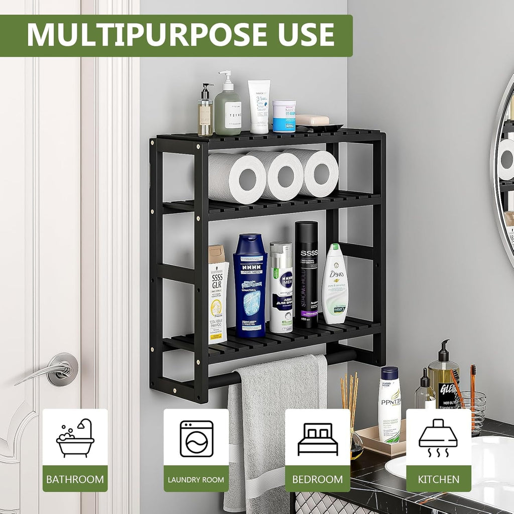 Bamworld Over the Toilet Storage Rack, 3 Tier Bathroom Organizer Shelf Over Toilet, Freestanding Space Saver Toilet Stands Floating Shelves - Image 3
