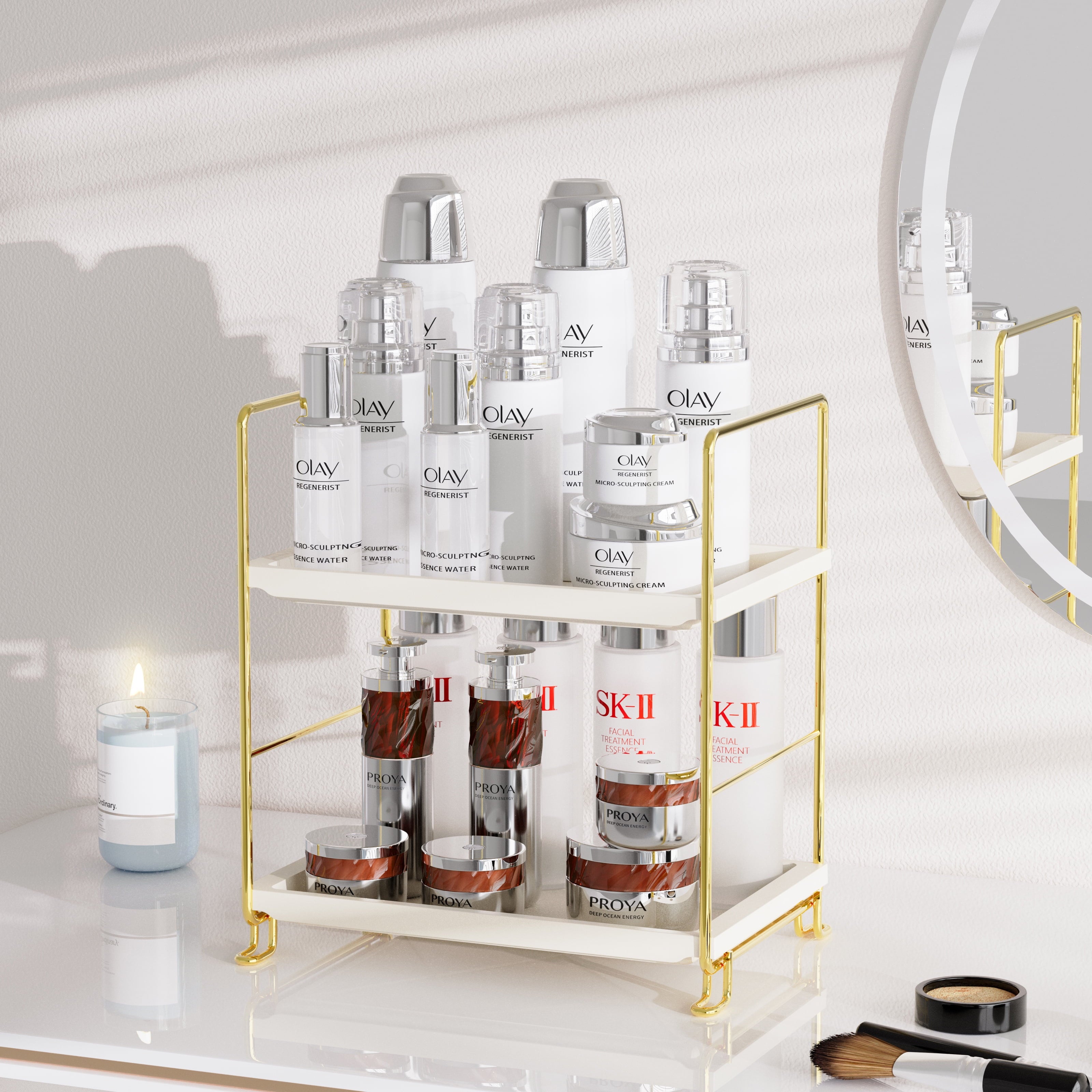 2-Tier Bathroom Countertop Organizer, Kitchen Spice Rack or Makeup Skin Organizer Vanity Bedroom Storage Tray (Gold) - Image 5
