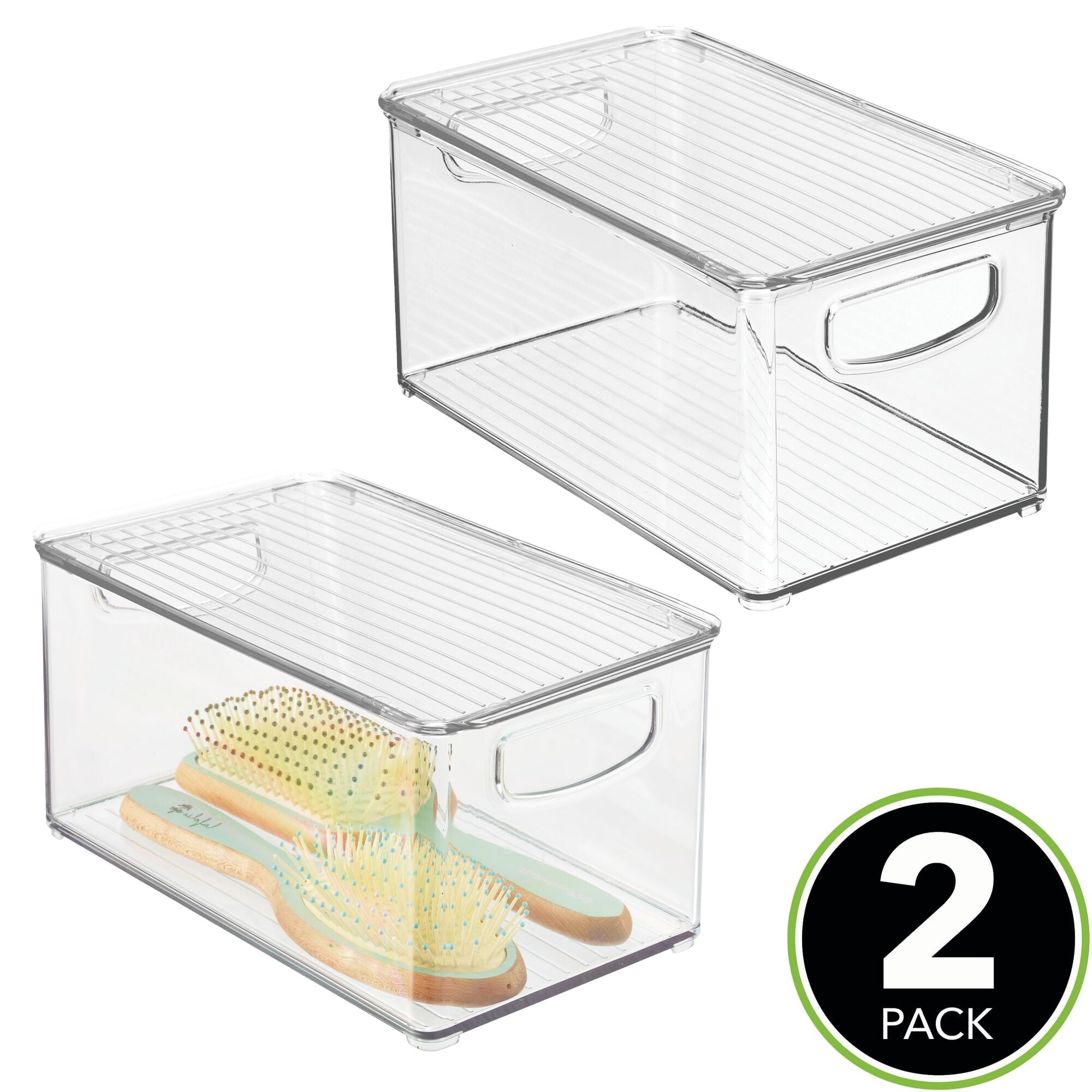 Plastic Bathroom Storage Box, Lid, Built-In Handles, 2 Pack, Clear - Image 2