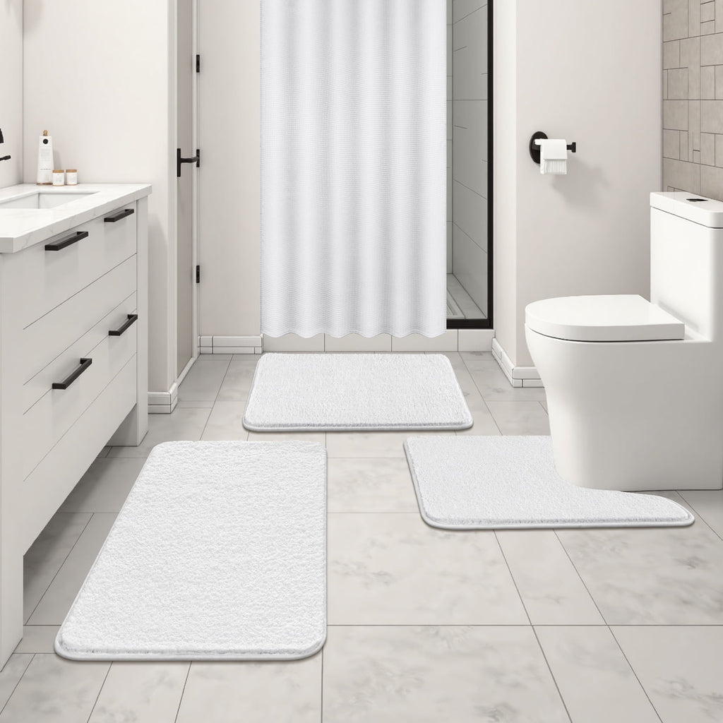 ‌Ileading 16-Piece Shower Curtain Set with Rugs, Waterproof Waffle Shower Curtain & Soft Non-Slip Bath Rugs with 12 Hooks, White Bathroom Se - Image 5