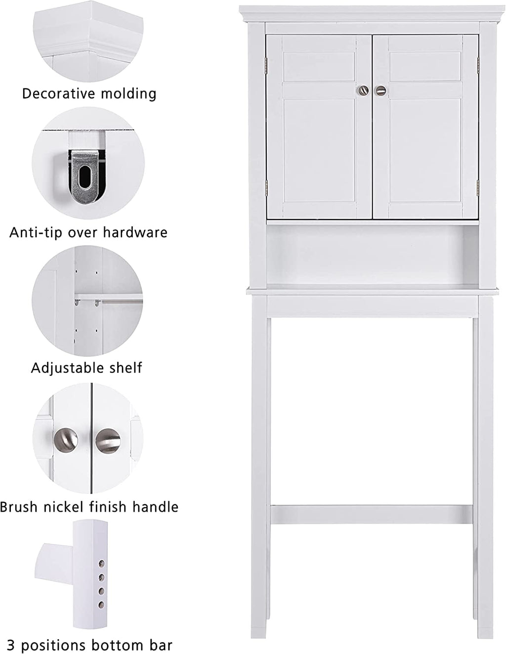 Cabinet with Adjustable Shelf, Space-Saving Bathroom Organizer, White - Image 3