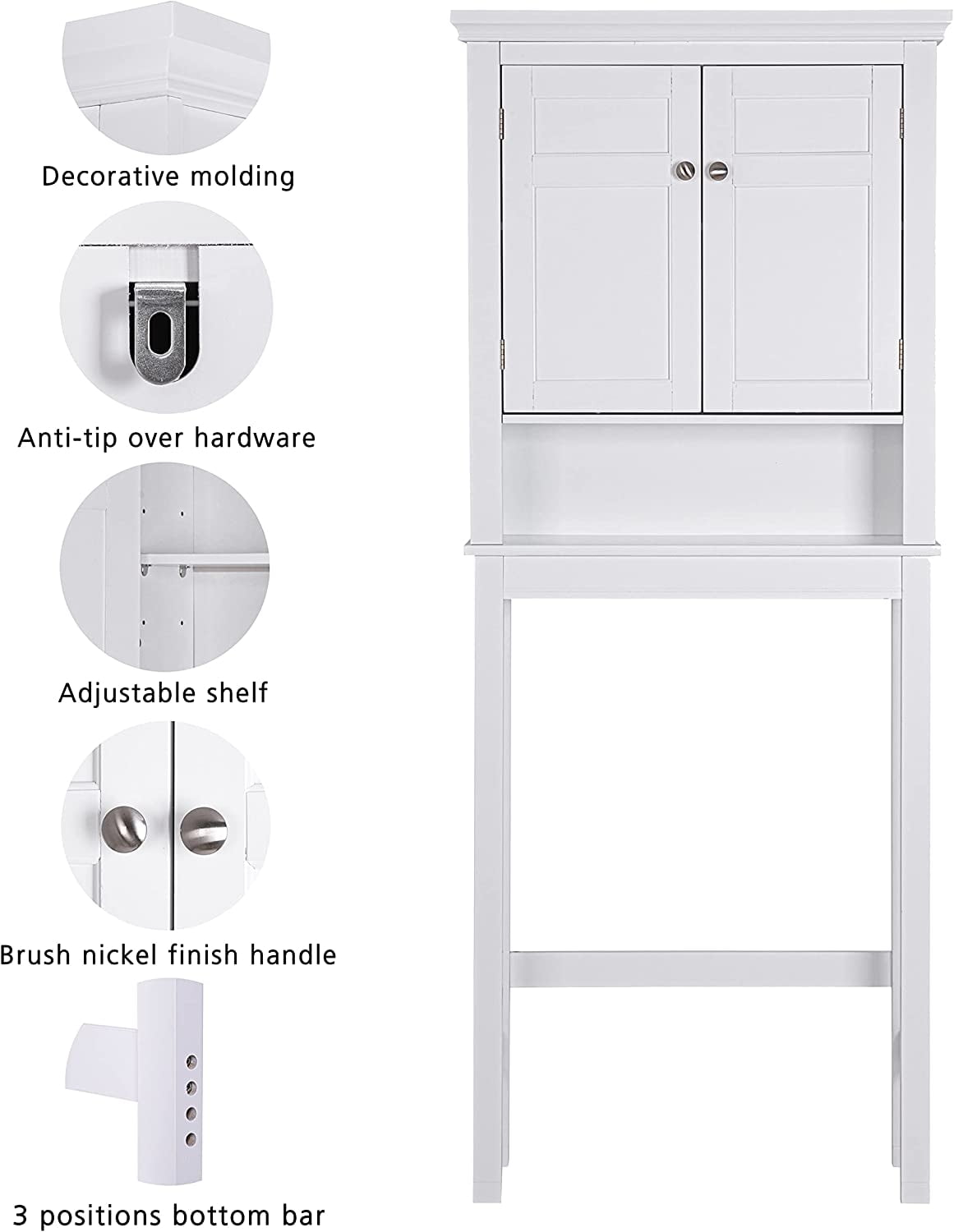 Cabinet with Adjustable Shelf, Space-Saving Bathroom Organizer, White - Image 3