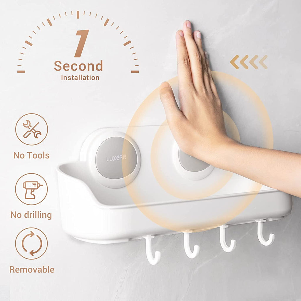 LUXEAR Shower Caddy, Suction Cup Shower Caddy - No Drilling Removable Bathroom Caddy Powerful Waterproof Oilproof Shower Organizer Max Hold - Image 3