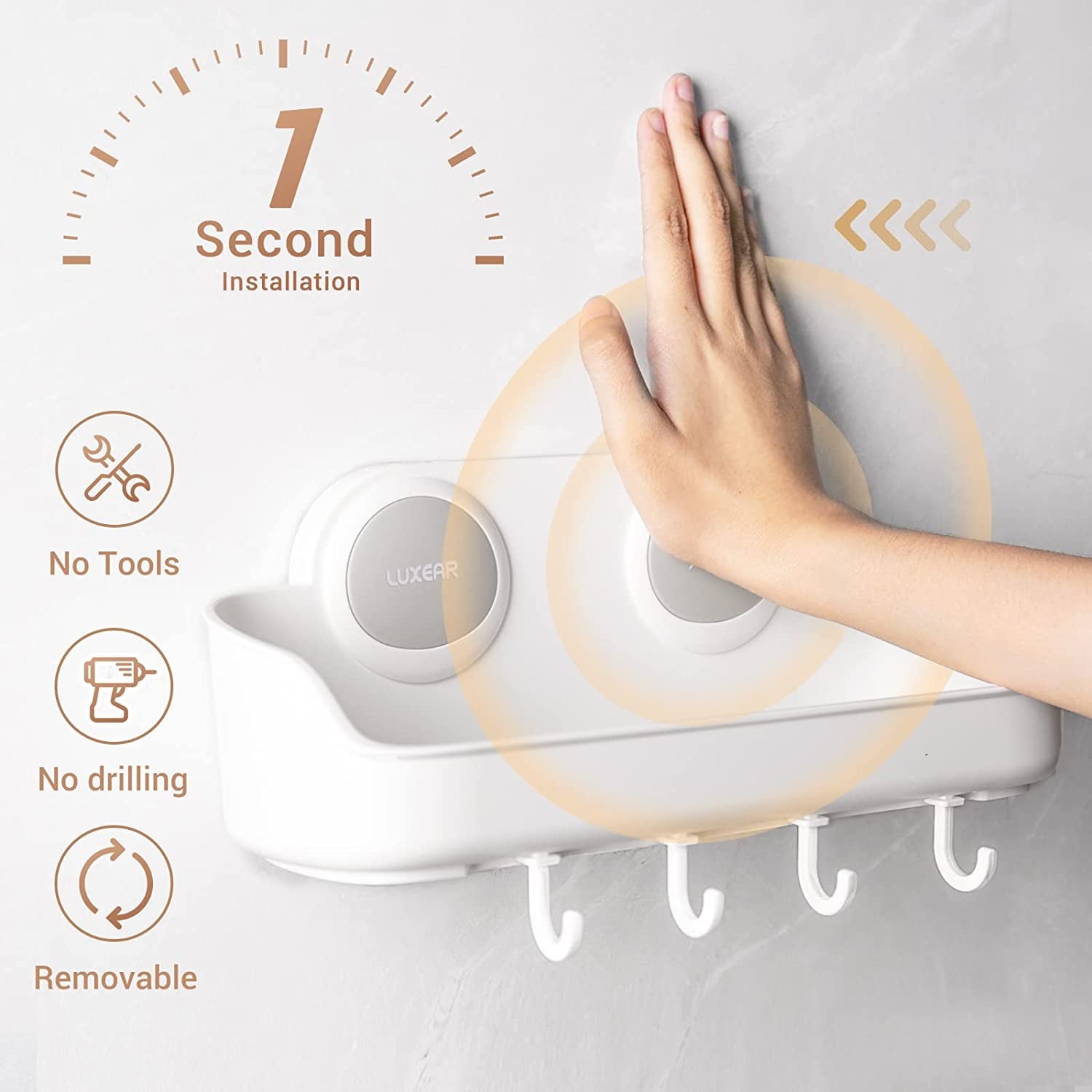 LUXEAR Shower Caddy, Suction Cup Shower Caddy - No Drilling Removable Bathroom Caddy Powerful Waterproof Oilproof Shower Organizer Max Hold - Image 3