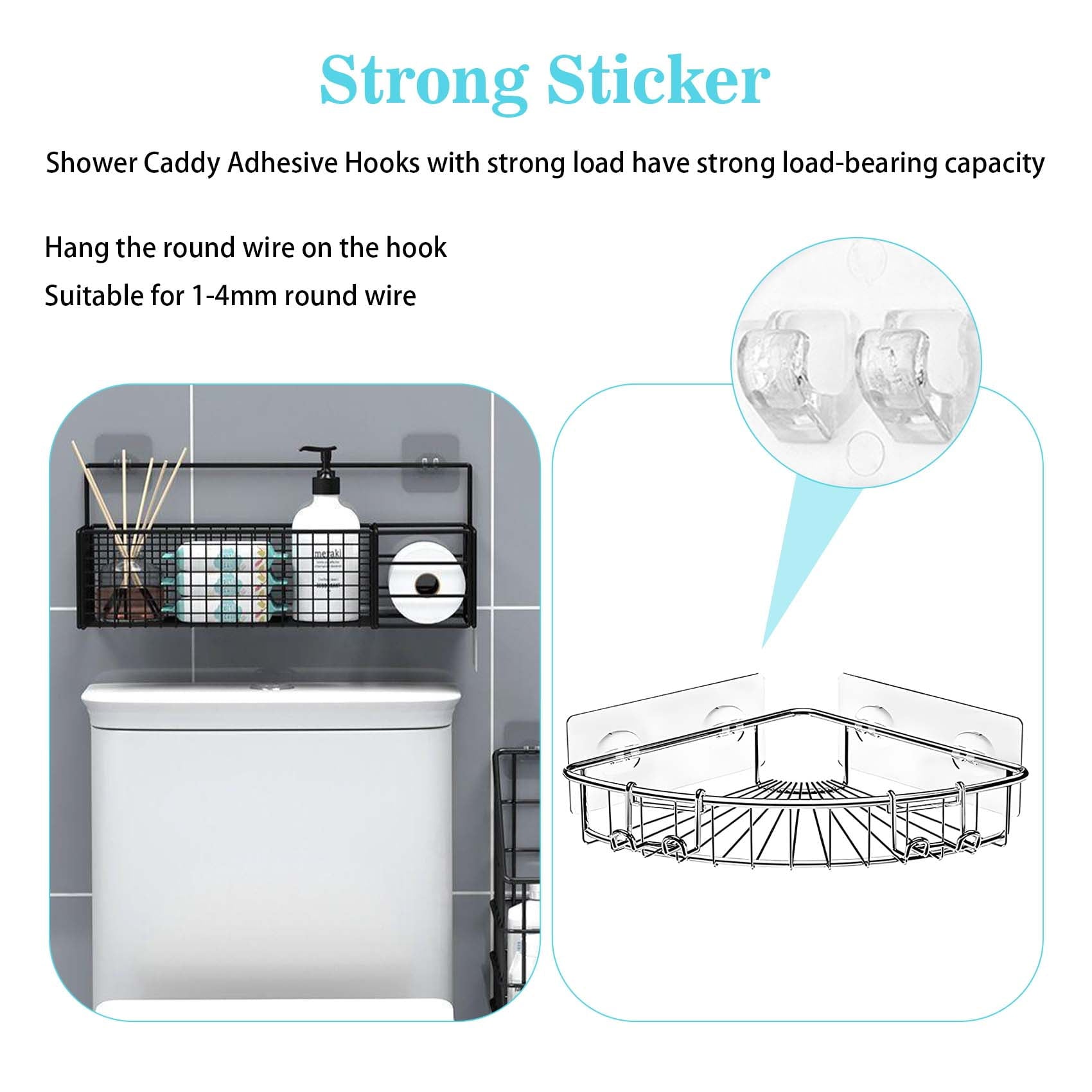 15 Pack Shower Caddy Adhesive Hooks, Shower Shelf Adhesive Sticker Replacement, No Drilling Bathroom Accessories - Image 4