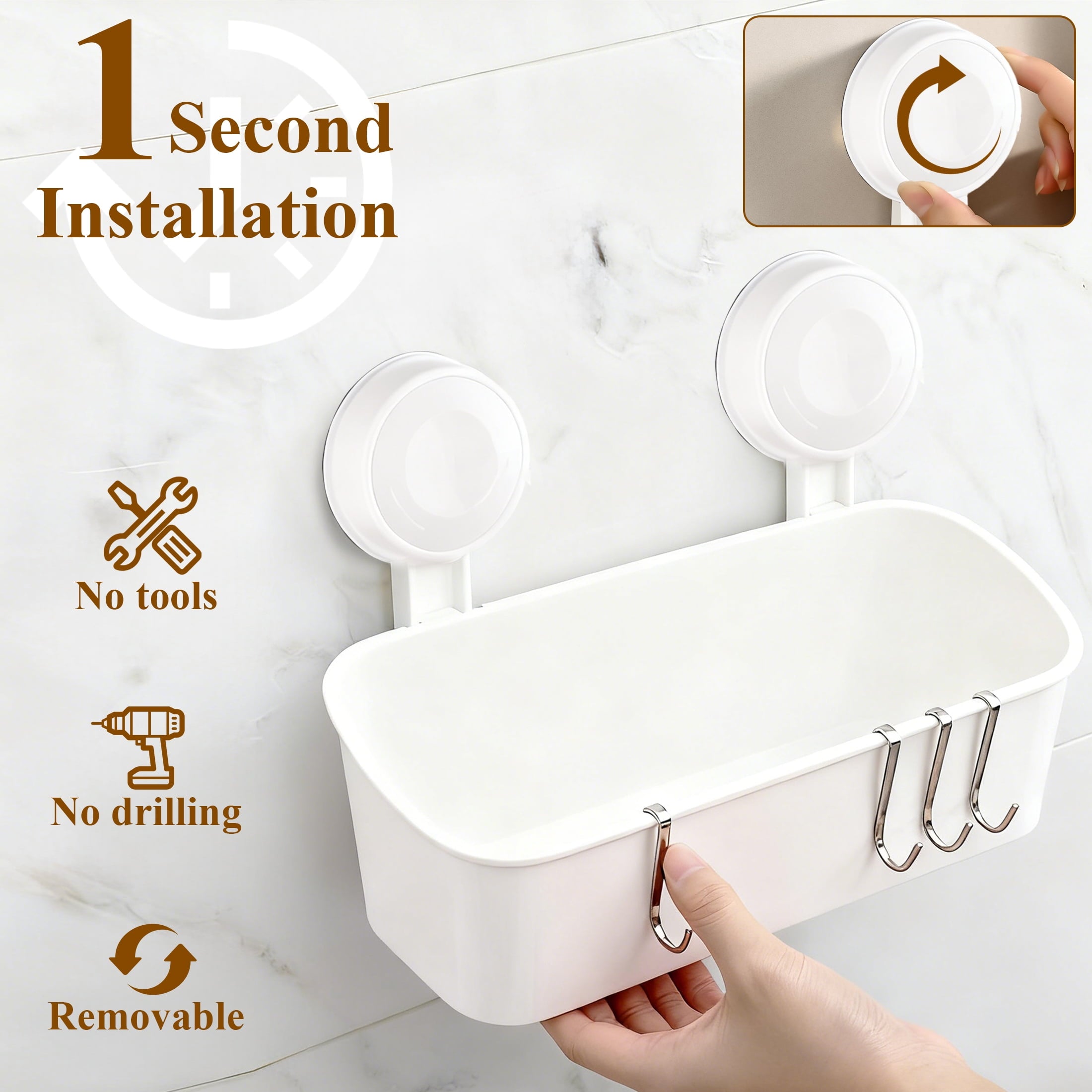 Cup Shower Caddy, Heavy Duty Bathroom Shower Shelf Organizer, Waterproof Removable No Drilling Strong Holds 12lbs for... - Image 3