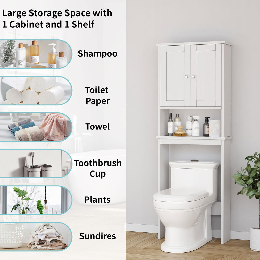Walsunny Over The Toilet Storage Cabinet Bathroom Shelves Organizer Space Saver Freestanding Restroom Shelf with Doors Anti-Tip Device Adjus - Image 2