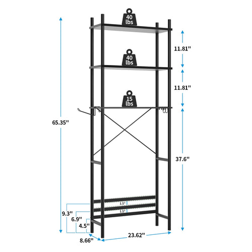 3-Shelf the Toilet Storage, Freestanding Wooden Bathroom Organizers and Storage Shelf, Metal Frame, Space Saver, Black - Image 2