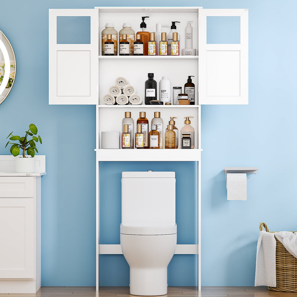 Ktaxon Bathroom Storage Over the Toilet  Cabinet with Adjustable Shelf & 2 Doors Space Saver, White - Image 3