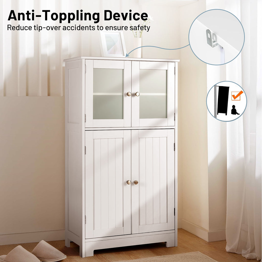 Bathroom Floor Storage Cabinet Kitchen Cupboard w/Doors&Adjustable Shelf White - Image 5