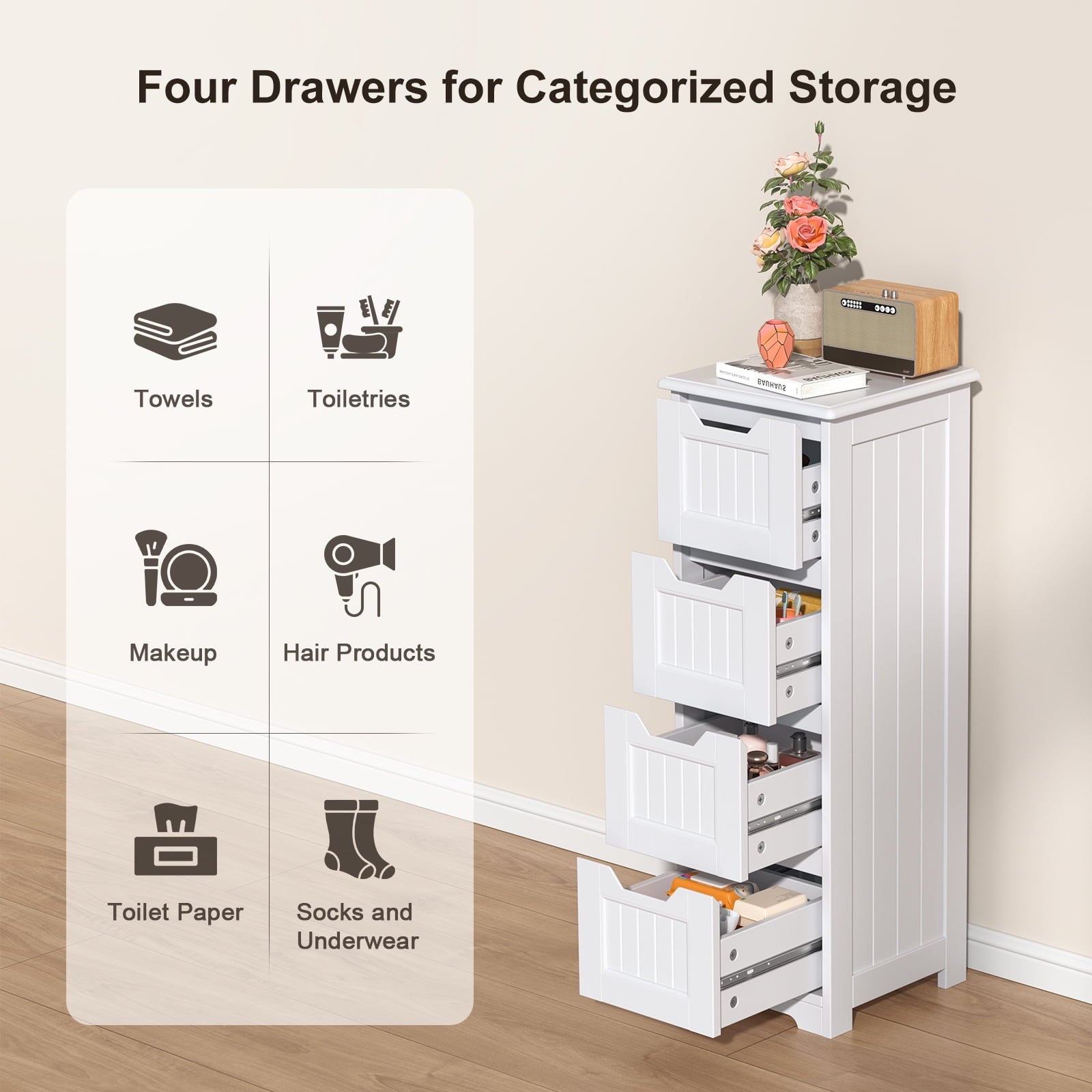 33" Small Bathroom Floor with 4 Drawers, White - Image 2