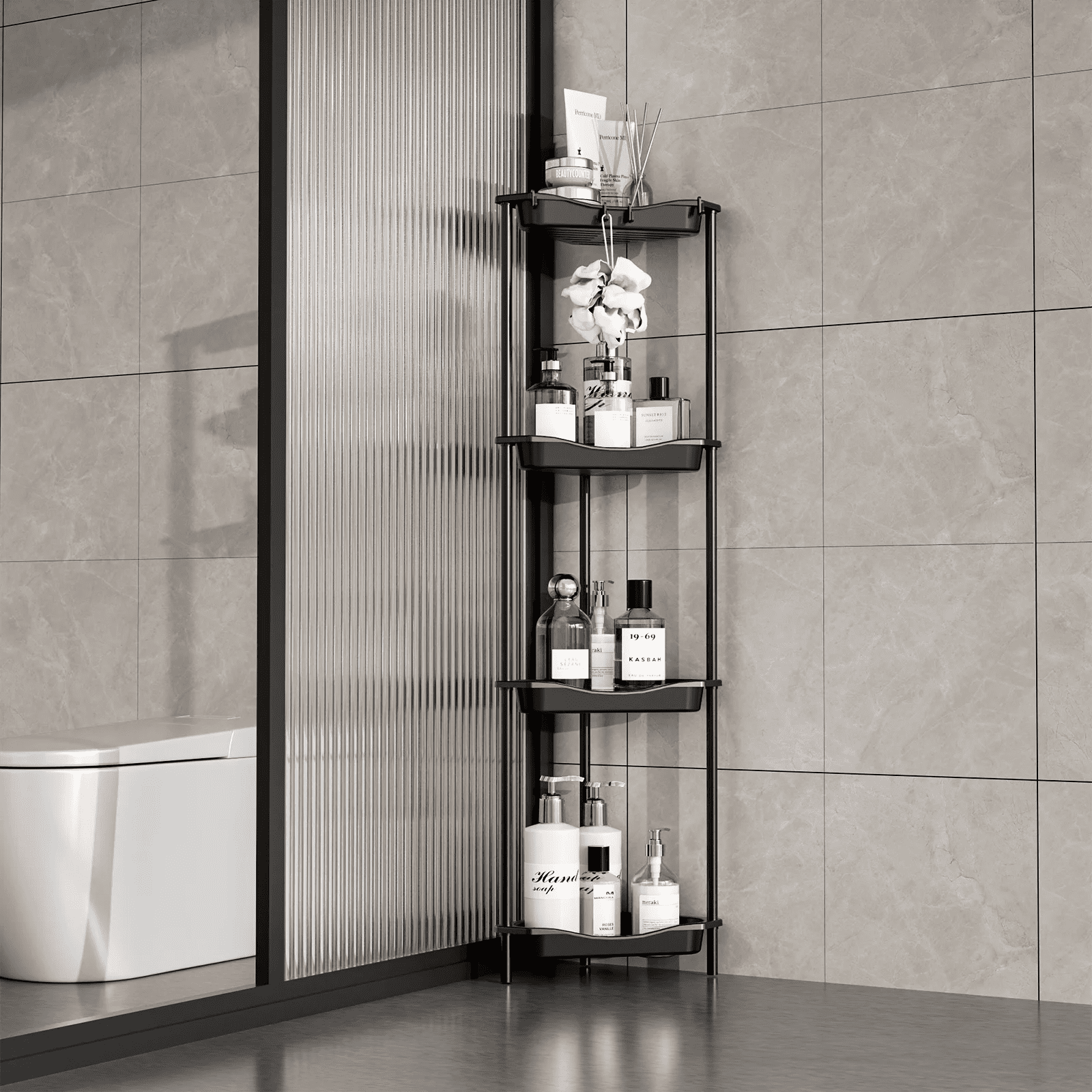4 Floor Standing Corner Shower Caddy Organizer: Reinforced Plastic Shower Shelves with Extra-Tall Storage for Large S... - Image 6