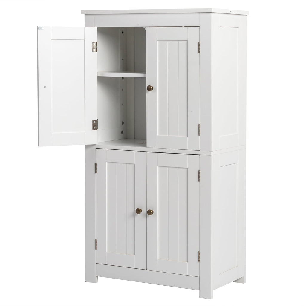 Bathroom Floor Storage Cabinet, Freestanding Cabinet with 4 Doors, Adjustable Shelves, White - Image 4