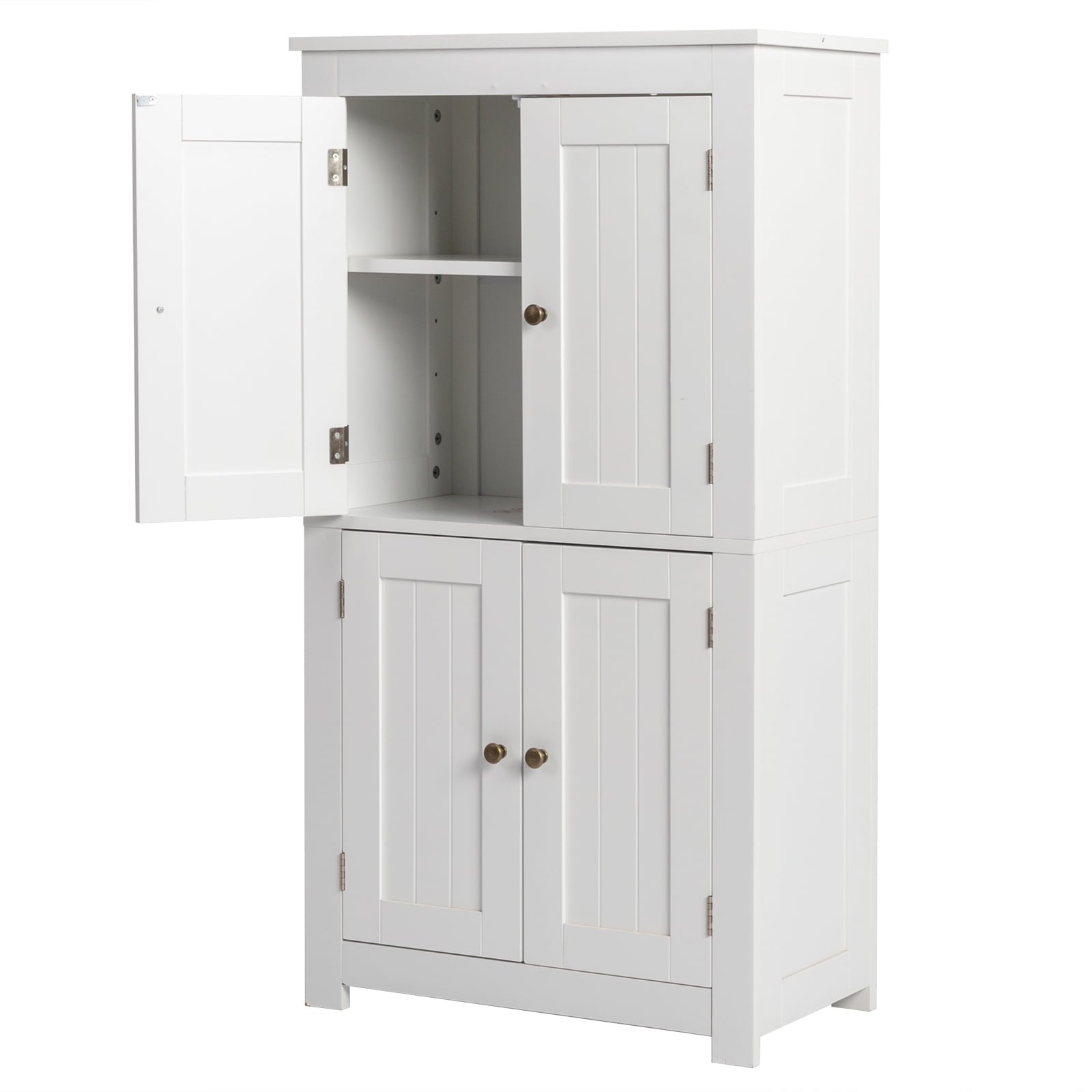 Bathroom Floor Storage Cabinet, Freestanding Cabinet with 4 Doors, Adjustable Shelves, White - Image 4